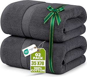 Utopia Towels Jumbo Bath Sheet 2 Piece 600 GSM 35 by 70 Inches 100 Ring Spun Cotton Absorbent