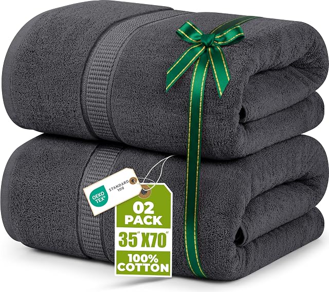 Utopia Towels Jumbo Bath Sheet 2 Piece 600 GSM 35 by 70 Inches 100 Ring Spun Cotton Absorbent