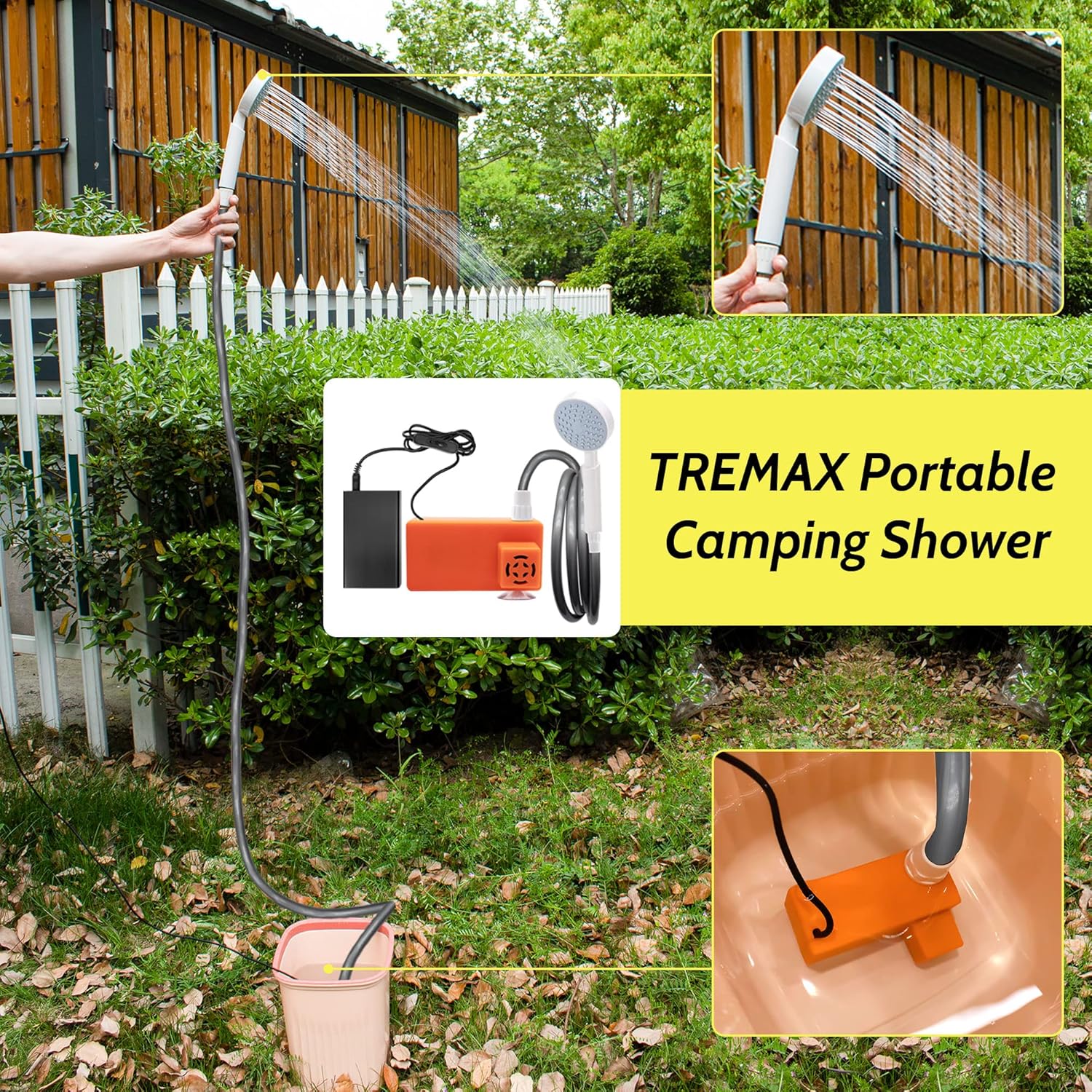 TreMax Portable Shower for Camping, Rechargeable Camping Shower
