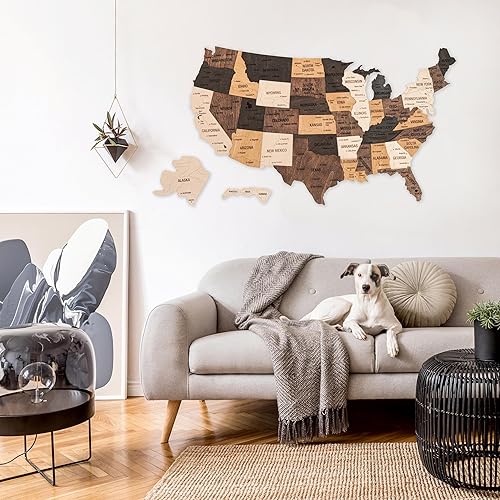 Miniatura 8 de WOODWAYCRAFT - Rastreador de viaje de madera con mapa de Estados Unidos, arte de pared rústico 3D de Estados Unidos, decoración de mapa de madera