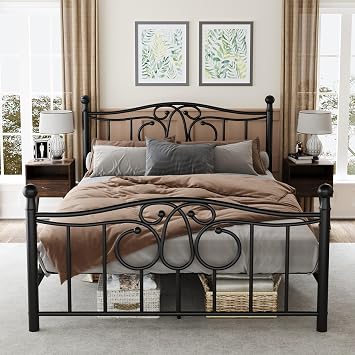 erosoei Metal Queen Single Bed Frame with Scroll Design, 82.7" in Steel Bed Frame with Protective Foot Pads, Strong Bearing Capacity Queen Size Bed, Easy Assembly, Underbed Storage Space43.3 inch
