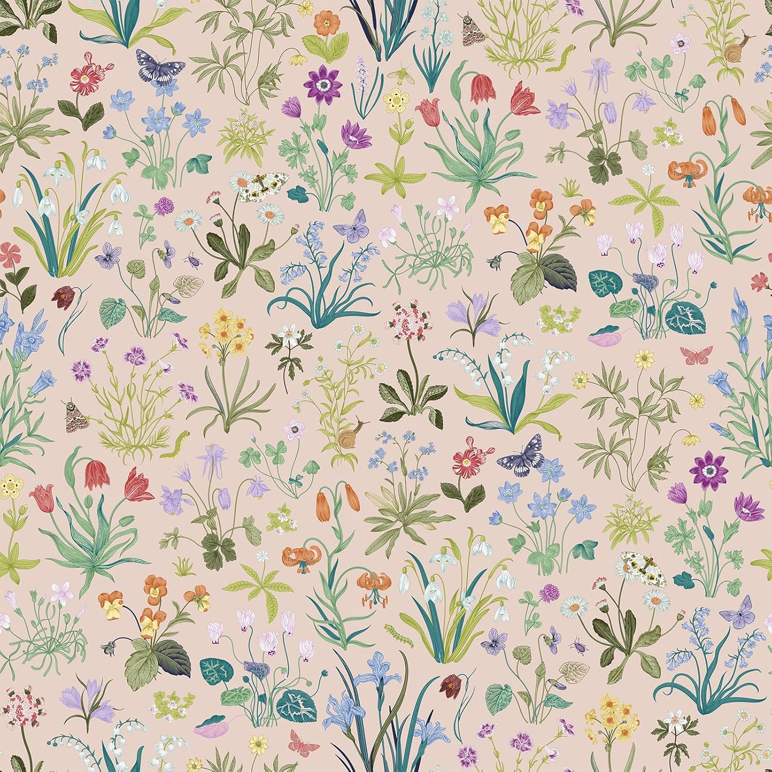 VEELIKE Pink Meadows Flower Wallpaper Peel and Stick Boho Floral Wallpaper for Bedroom Girls Room 17.7''x118'' Self Adhesive Prepasted Botanical Wall Paper Pink Contact Paper for Cabinets Drawers