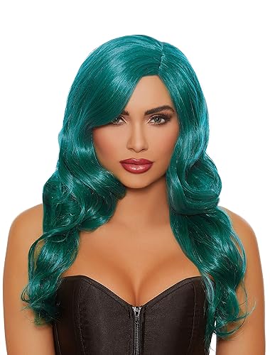 Dreamgirl Peluca larga ondulada verde azulado para mujer, verde azulado