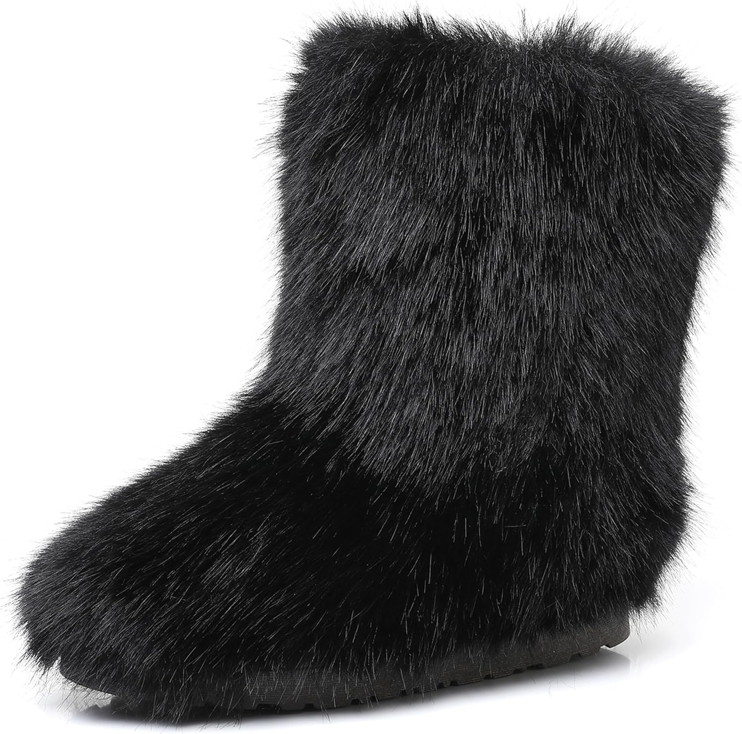 Faux Fur Boots for Women,Winter Furry Fuzzy Mid Calf Black Brown Snow Boots for Women Fur Lined Short Fluffy Boots y2k - Image 4