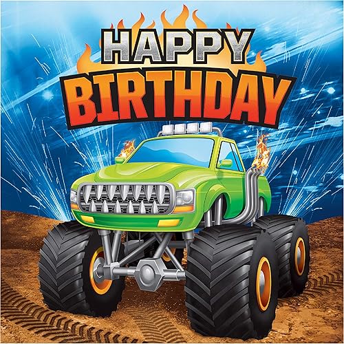Creative Converting Servilletas Monster Truck Happy Birthday, 16 unidades, multicolor, "6.5""