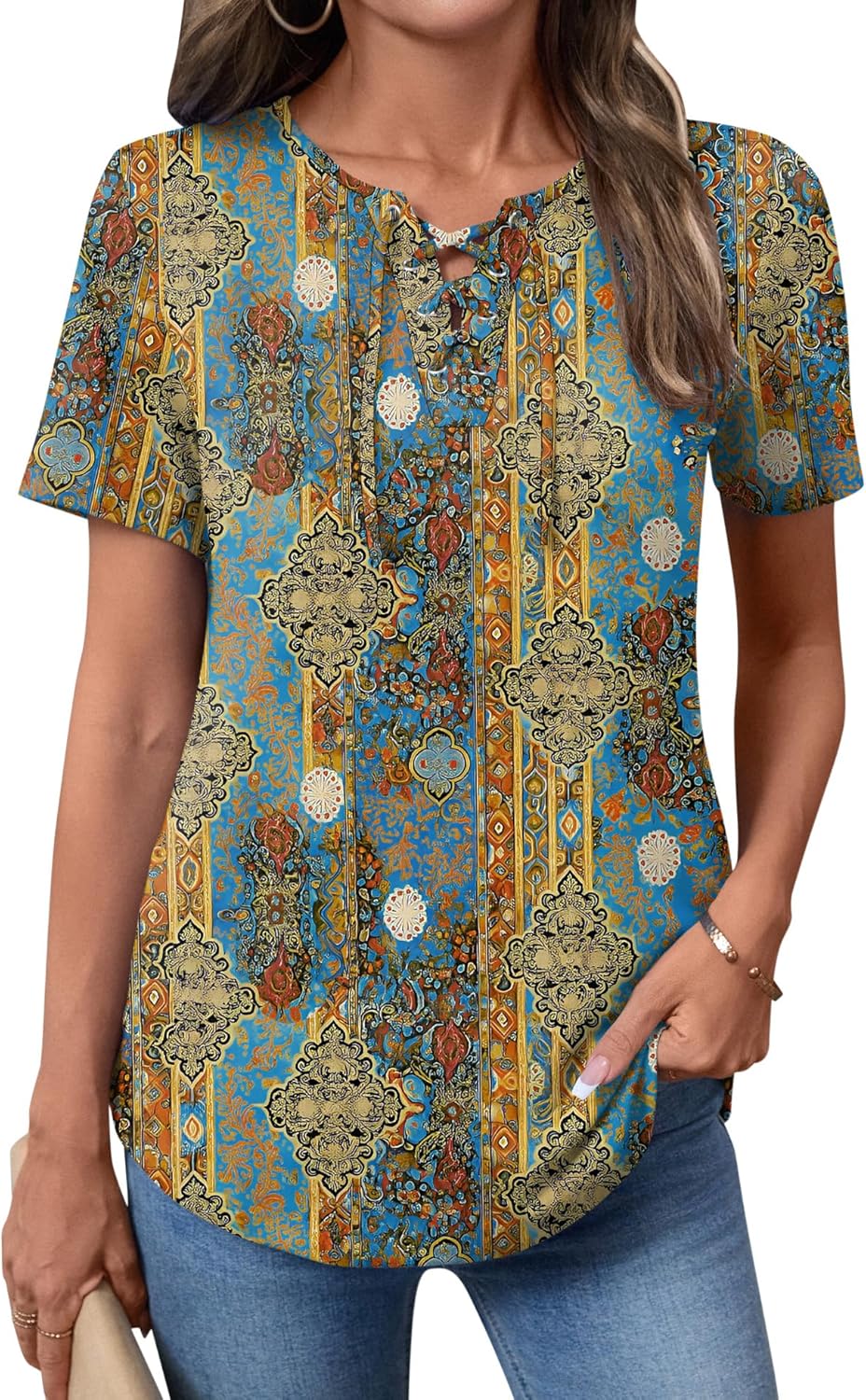 LOMON Womens Criss Cross Short Sleeve T-Shirts V-Neck Floral Summer Blouse Tops - Image 7