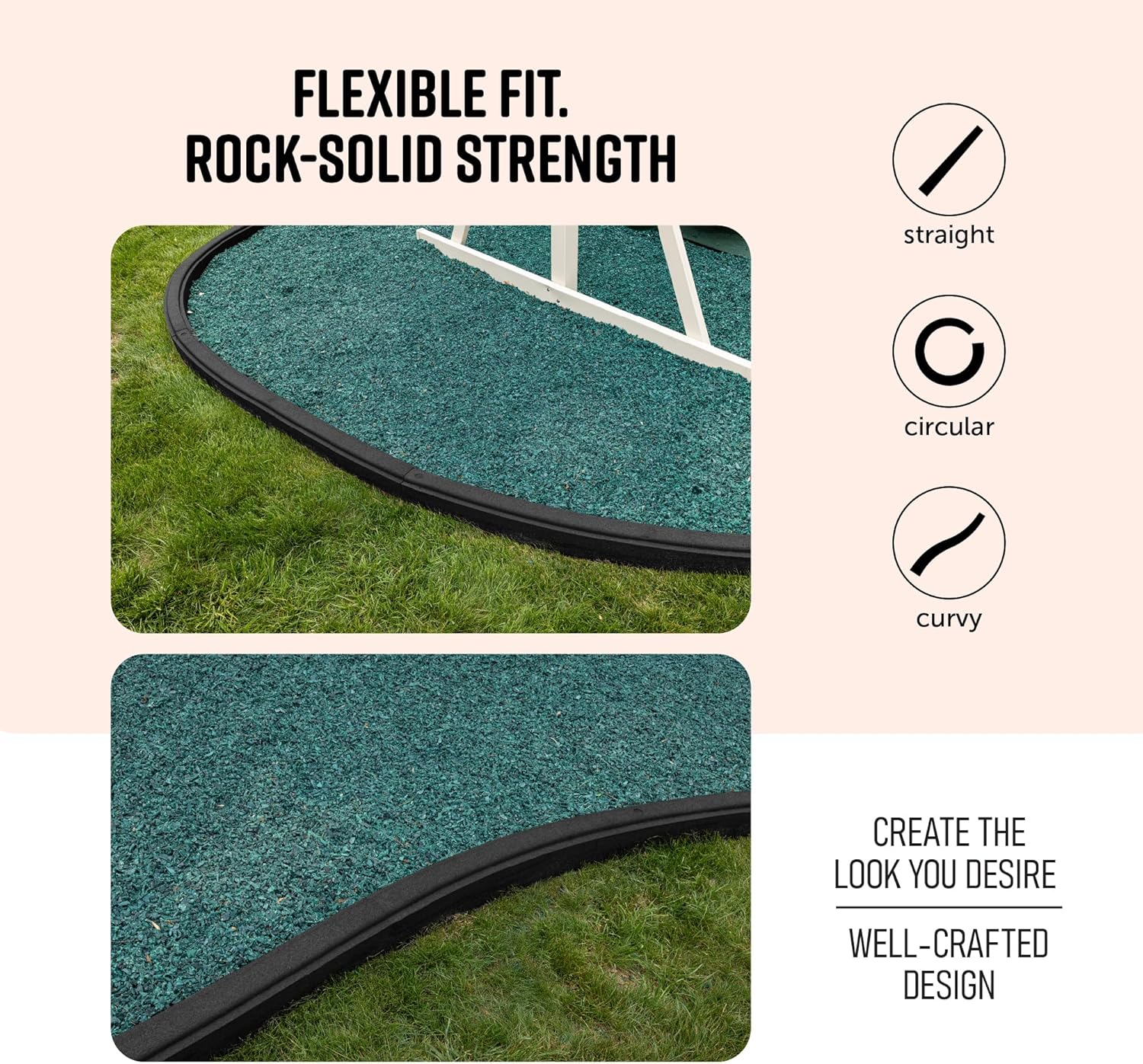 Playsafer 72" Long Commercial Flexible Heavy Duty Rubber Playground Border (Black, 4 Inches Tall)