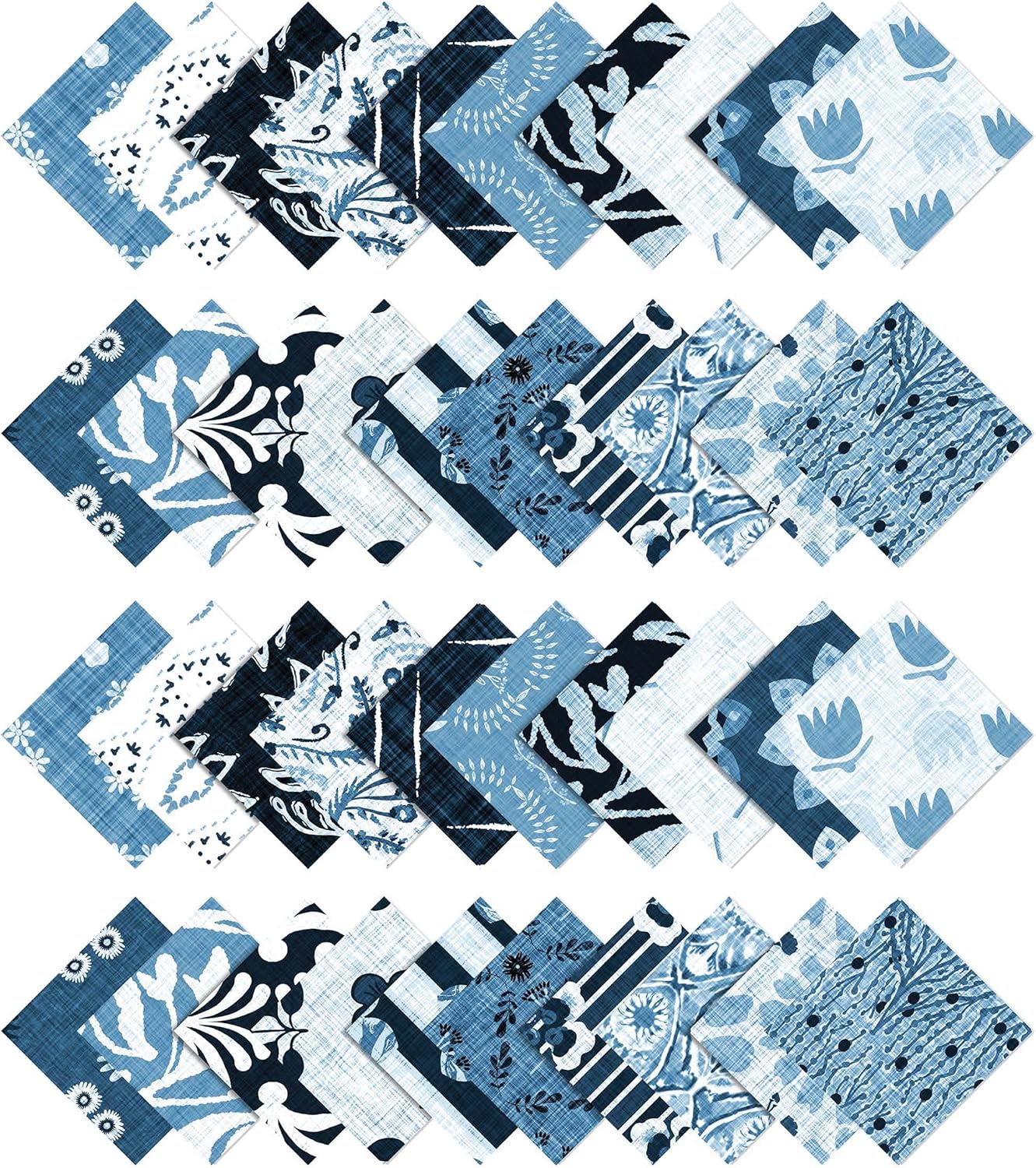 Soimoi Jelly Roll Fabrics for Quilting 40 Strip 2.5" Inches Cotton Strips Bundles, Perfect Quilting Fabric for Craft Project, Precut Quilt Fabirc, Blue Cotton Strips for Decor, Blanket- Block Print