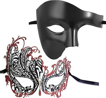 Couple Masquerade Mask Set - Black Costume Masks for Women & Men - Cosplay & Party Masquerade Ball