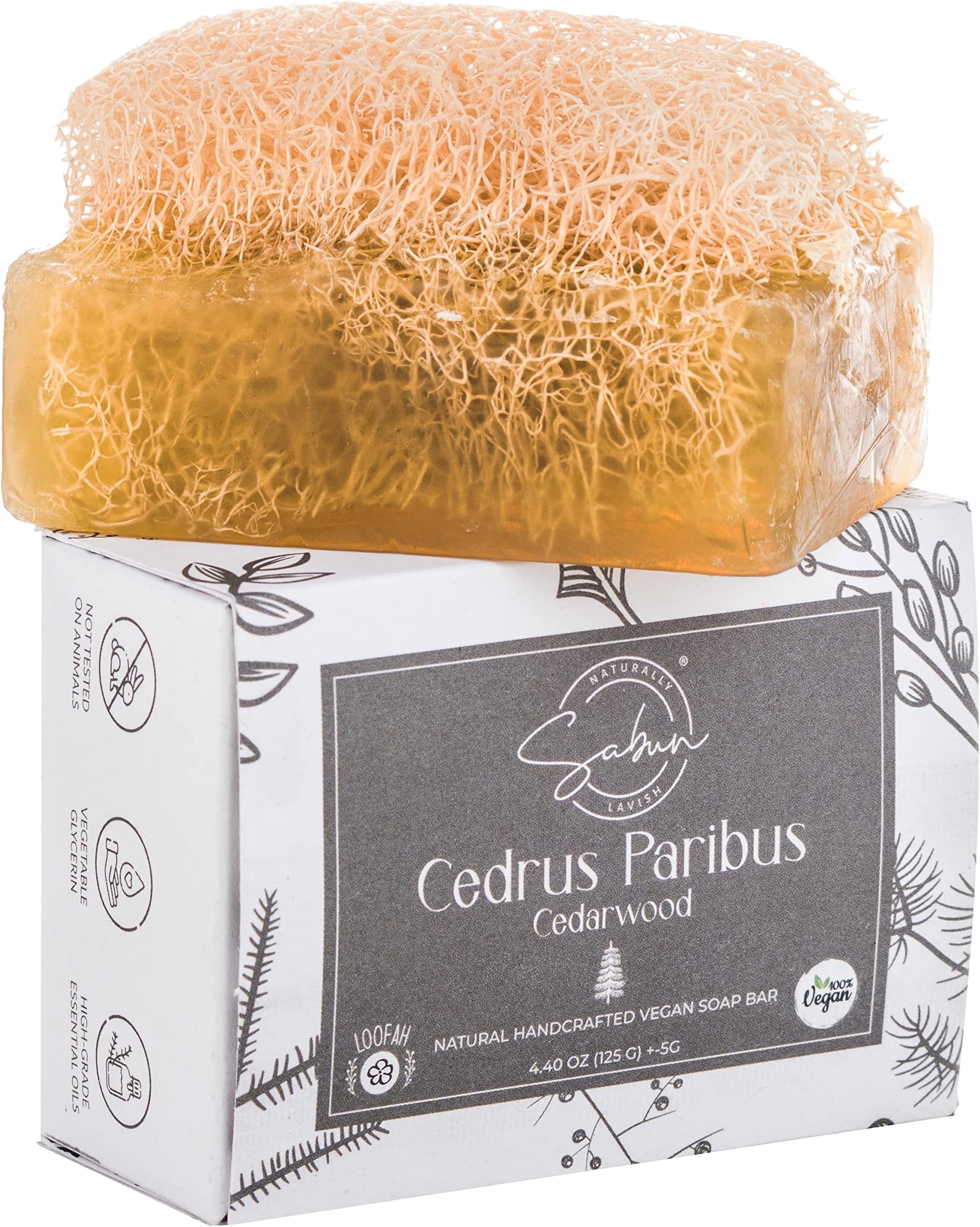 SABUN CO. Cedarwood Oil Loofah Soap - Natural, Handmade, Moisturizing, Exfoliating Luffa Soap For Men - Face & Body Scrub Bar - FOR Mustache & Beard Care [4.40 oz - 125 gr]