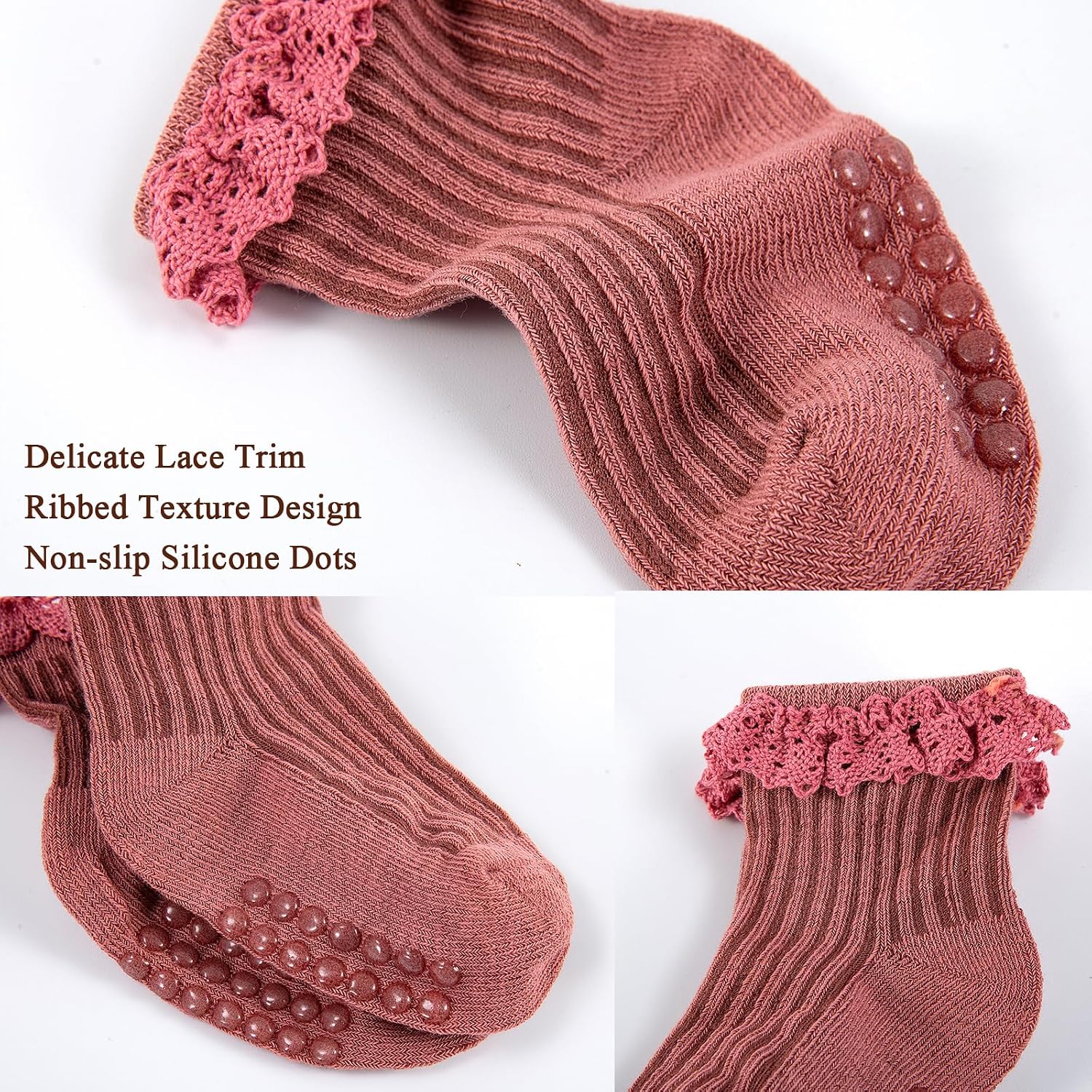 Baby Girl Toddler Ruffle Socks Non-slip Grip Socks Cute Cotton Frilly Ruffle Ankle Sock for Newborn Infant Toddler