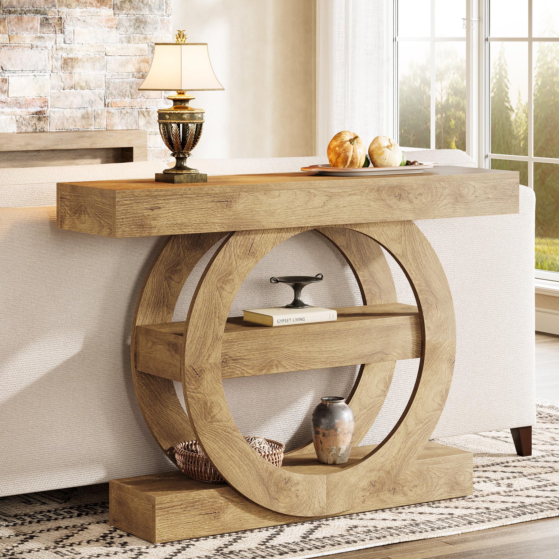Tribesigns Table Console étroite pour canapé, 105 x 30 x 80 cm, Table d'entrée à 3 Niveaux, Console Meuble avec Rangement pour Couloir, Salon, Bureau et Chambre à Coucher, Marron (Brun Clair)