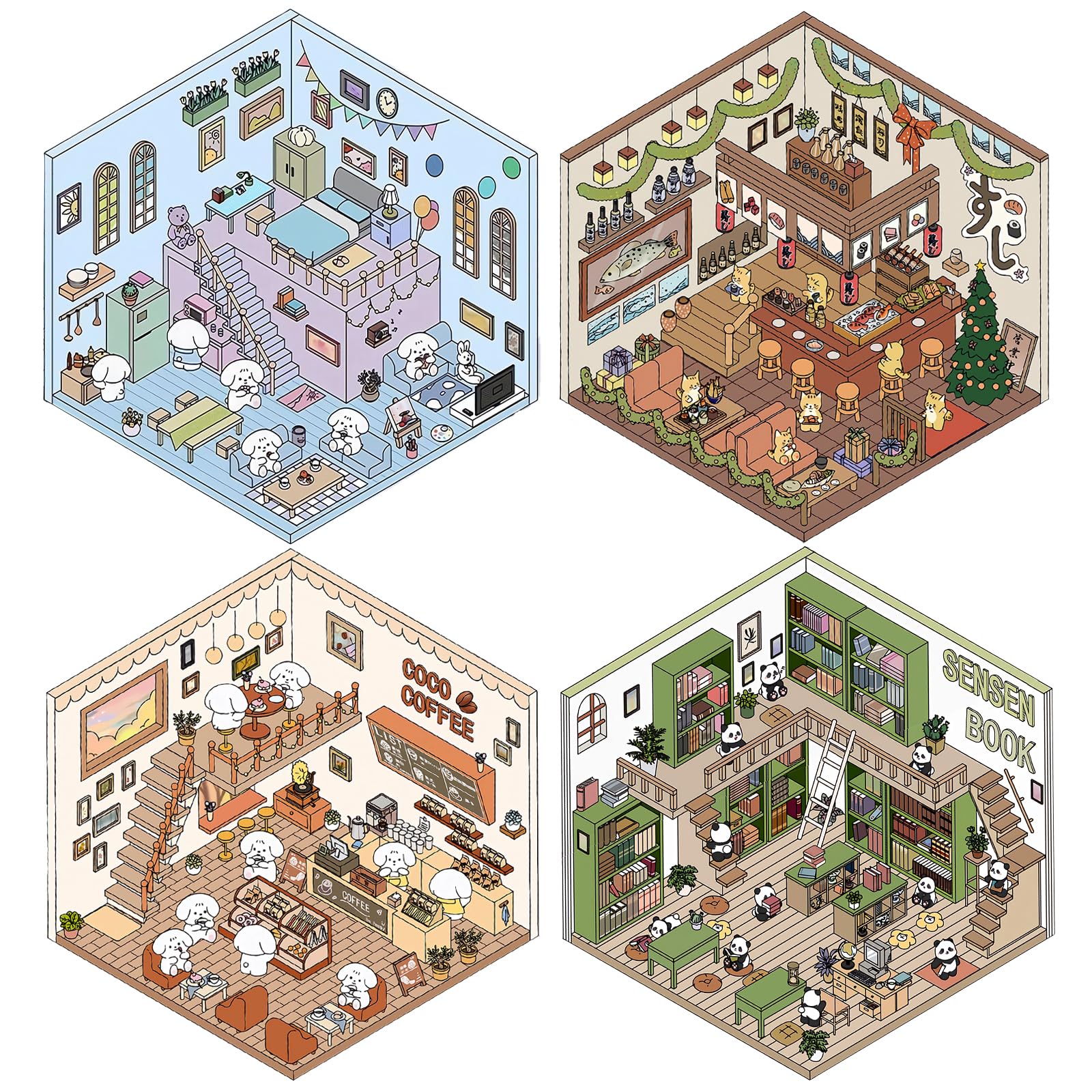 3D House Sticker Set, 3D Sticker Scene Room Sticker Book Sticker House Fun DIY 3D Stickers Creativity Unleashed, Wonderful Gifts for Friends, Family and Children