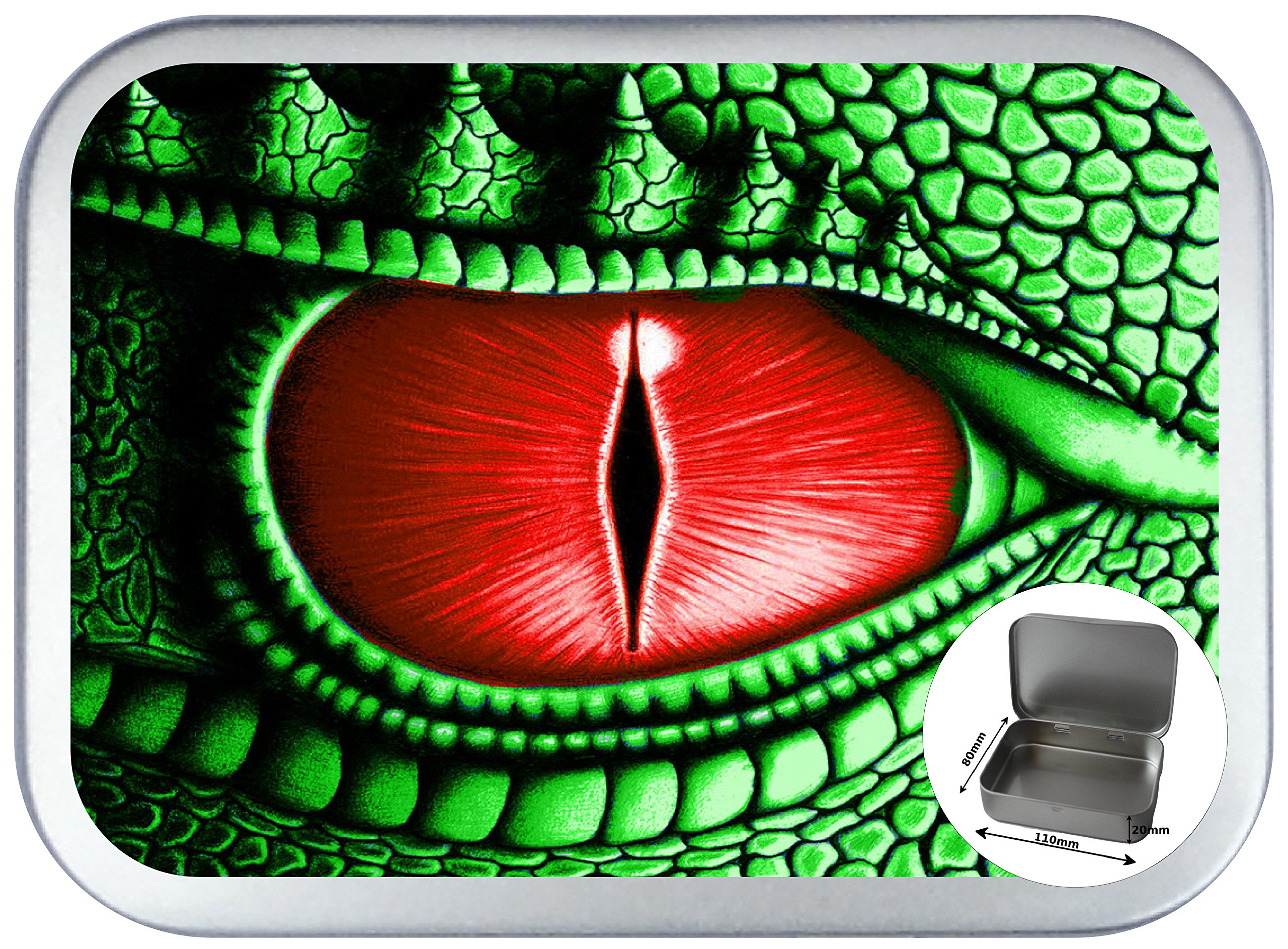 GREEN DRAGON EYE TOBACCO TIN 2oz SILVER HINGED TOBACCO TIN,150 ML PILL BOX,BACCY STORAGE TIN