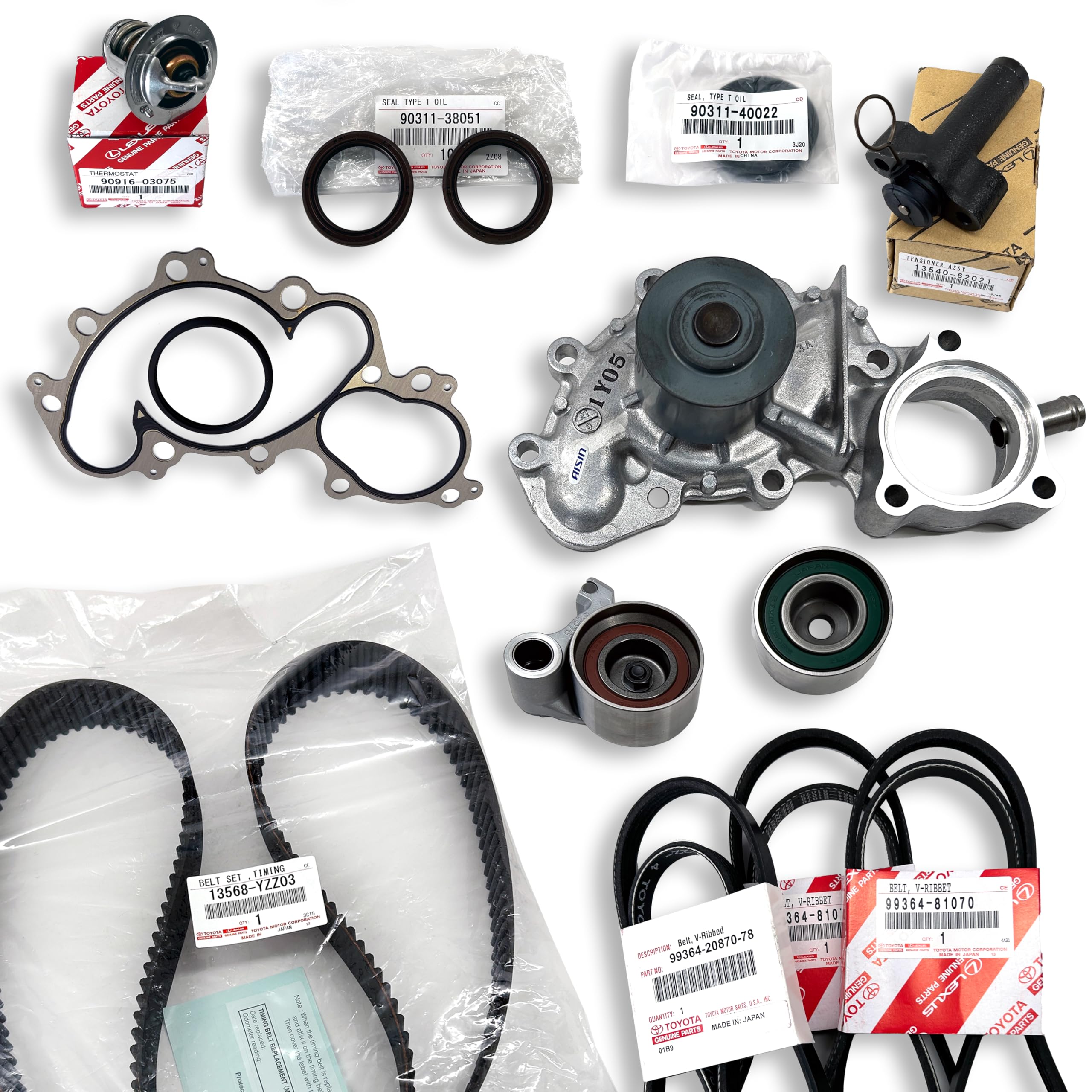 Timing Belt KIT with Water Pump | Compatible with 4Runner, Tacoma, Tundra, T100 with 3.4L V6 | Includes Accessory Belts, Tensioners Thermostat & Seals