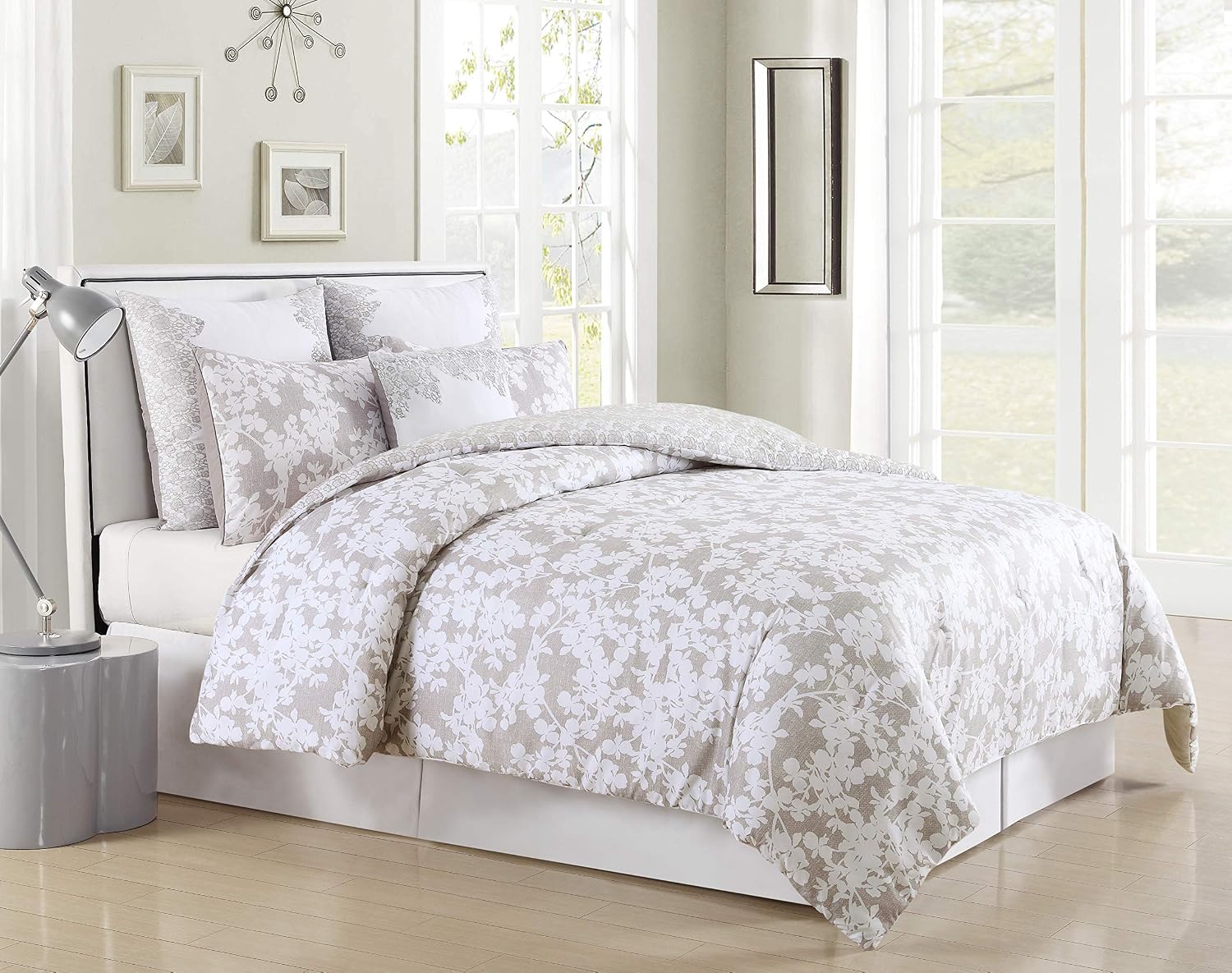 Get Discount 70% Price Kensie Ainna Hotel Quality Luxury Comforter Duvet Insert Cover 100% Ultra Soft Hypoallergenic | 6 Piece Set | Floral Collection, | Queen Size |, Taupe