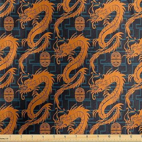 Miniatura 20 de Lunarable - Tela japonesa por yarda, Geishas con paraguas de papel y abanico en un fondo en escala de grises, tela decorativa para tapicería y Beige