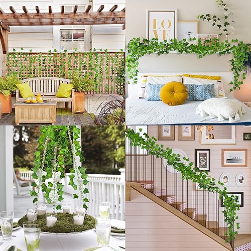 Miniatura 4 de ADORAMOUR Guirnalda de hiedra artificial, paquete de 24 x 83 pulgadas de largo, enredaderas falsas realistas para estética de habitación y