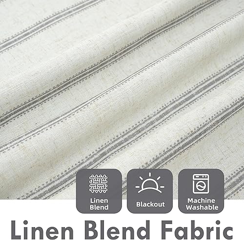 Vista 120 de DriftAway Cortinas opacas de mezcla de lino de 63 pulgadas de largo para dormitorio, cortinas de lino con estampado de rayas verticales, con Gris