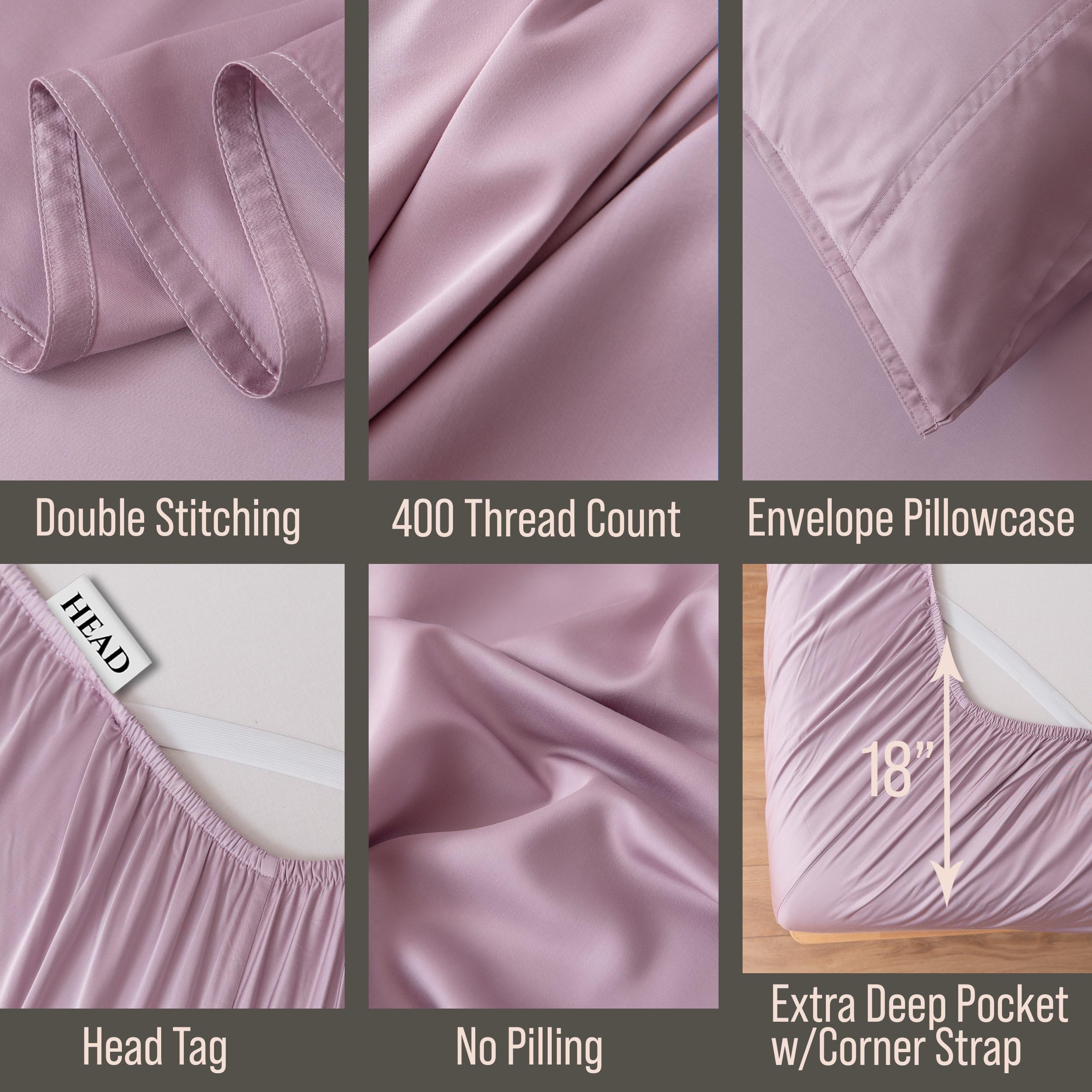 Bella Coterie Luxury Bamboo Viscose Queen Size Sheet Set | 100% Organically Grown | Ultra Soft | Cooling for Hot Sleepers | 18" Deep Pocket [Lilac]