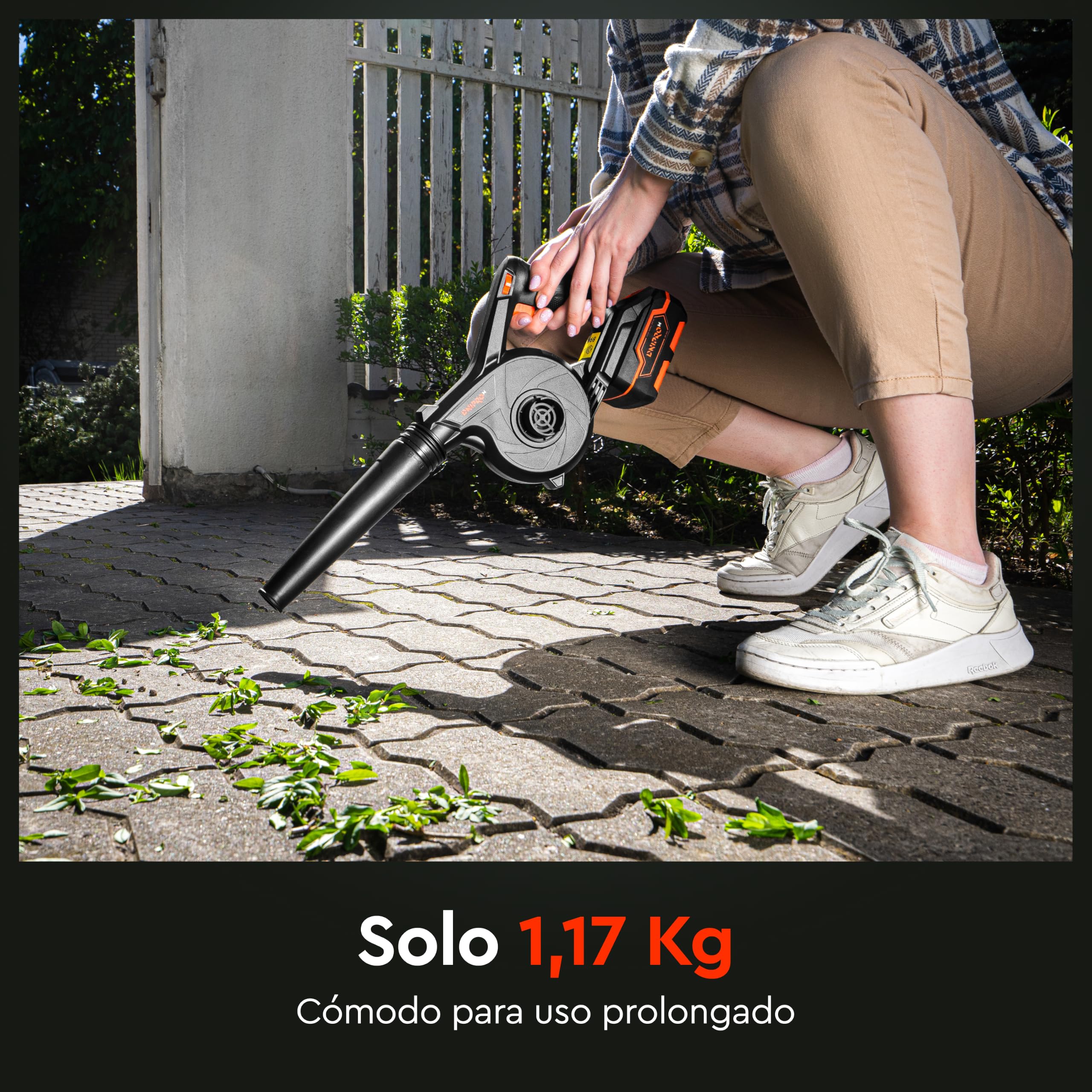 Soplador de Hojas a Batería DVB-200 - Sopla Hojas, Hierba Seca y Residuos Ligeros del Jardín - Muy Ligero de Solo 1 kg - hasta 240 km/h de Potencia - Incluye Batería de 4Ah y Cargador - por Dnipro-M