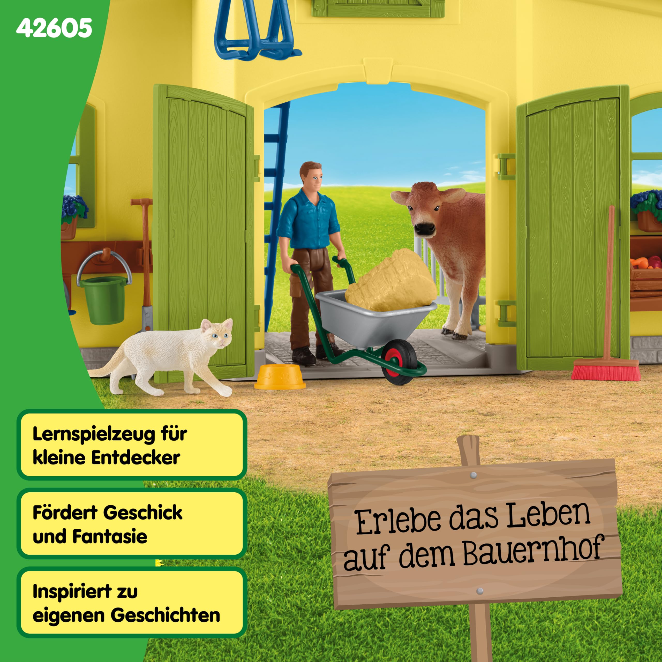 Schleich Farm World | Große Farm mit Bauernhaus 42605 | 92 Teile | Set inkl. Haus, Bauer, Kuh, Schwein, Katze, Maus & Zubehör | detailgetreues Bauernhof Spielzeug für Mädchen & Jungen ab 3 Jah
