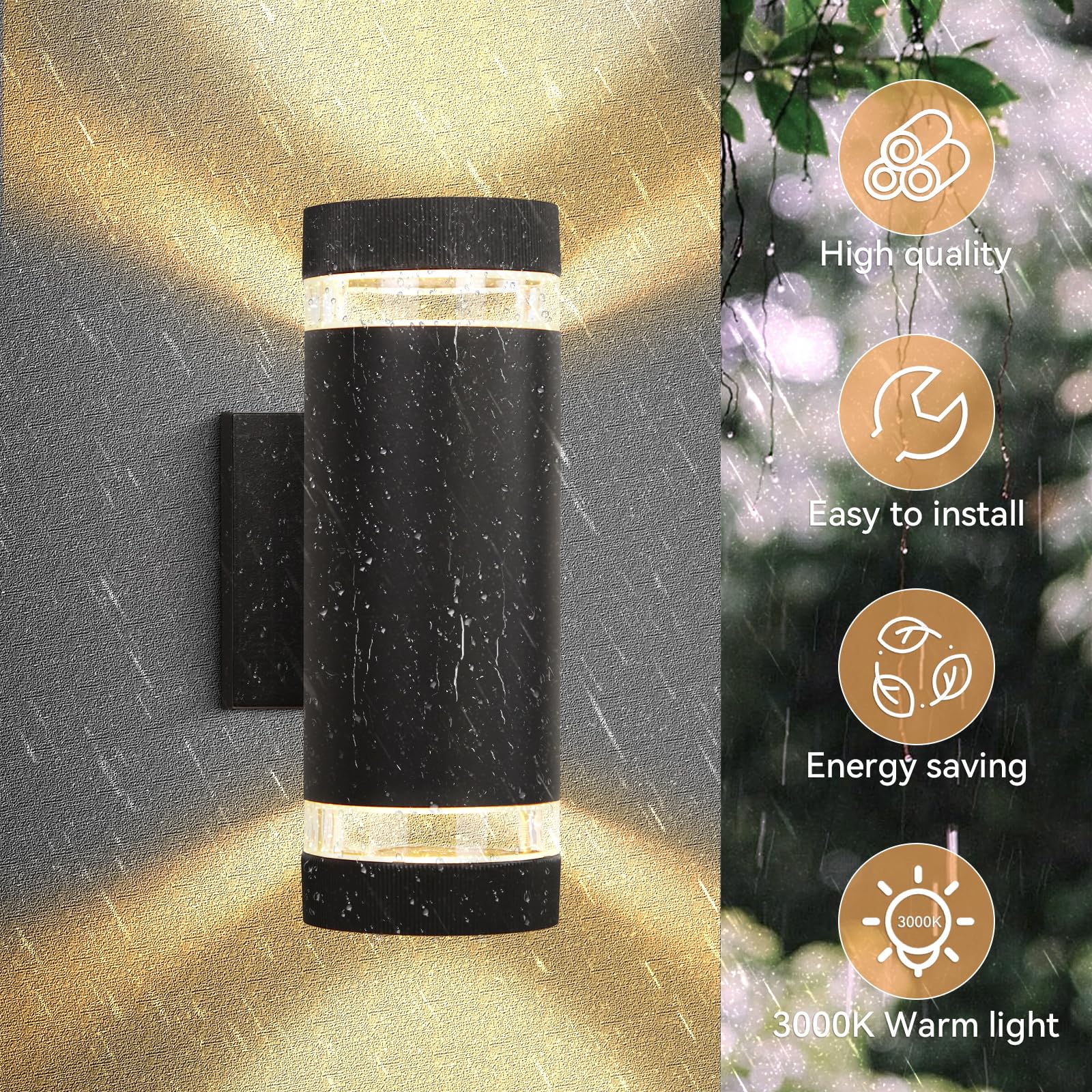 CANMEIJA Outdoor Wall Lights Up Down Outside Lights Mains Powered IP65 Waterproof Round Black Outdoor Wall Lights 3000K GU 10 Suitable for Indoors Outdoors - Image 2