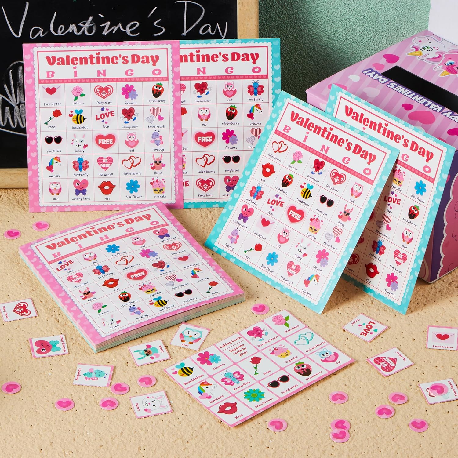 JOYIN 36 Players Valentines Day Bingo Cards (5x5) for Kids School Classroom Exchange Gift Rewards, Party Games, Indoor Family Activities