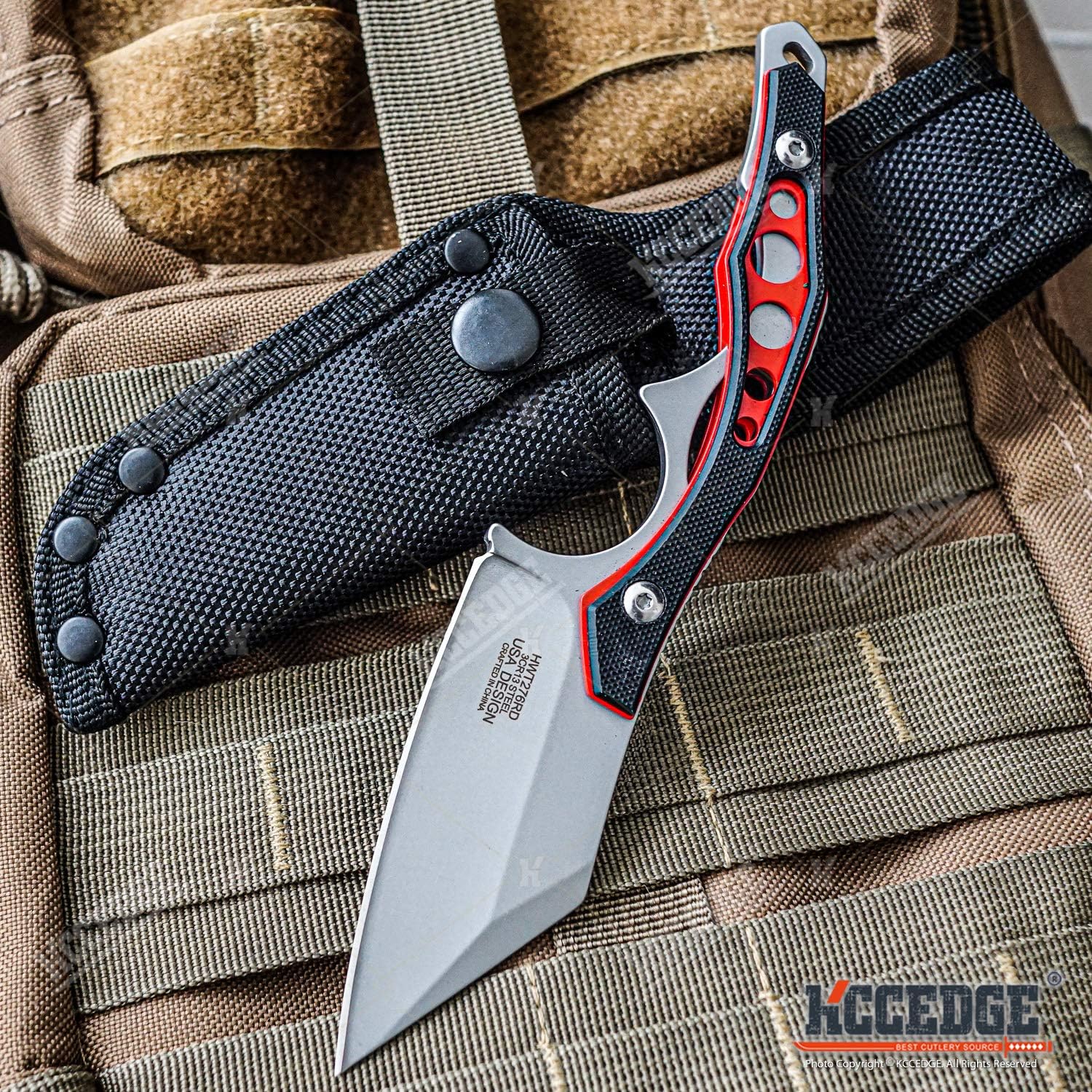 Tactical Knife Hunting Knife Survival Knife 7.25" Fixed Blade Knife With Hybrid Blade Camping Accessories Camping Gear Survival Kit Survival Gear Tactical Gear 79224 (Black / Red)