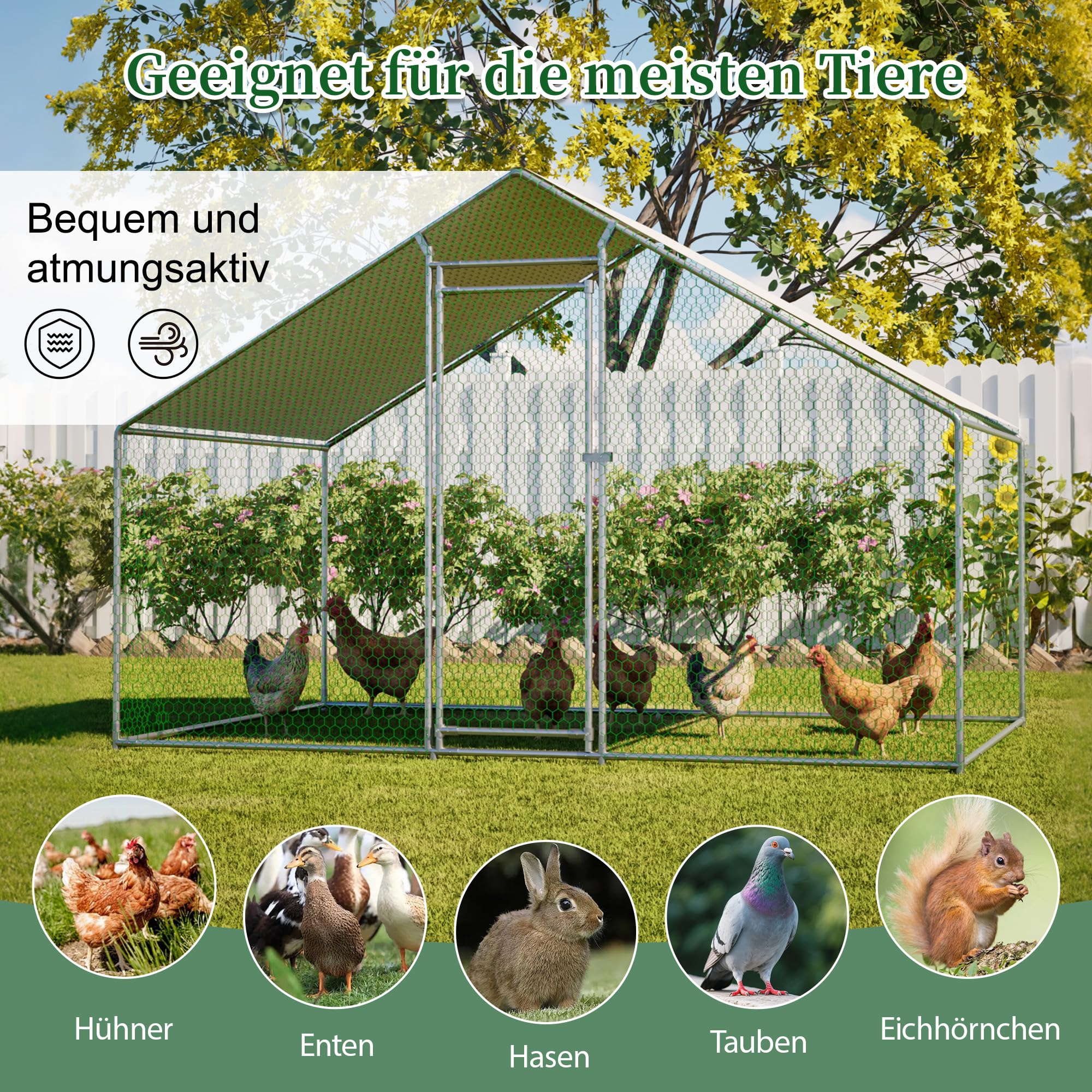 Freilaufgehege Hühnerstall 3 x 2 x 2 m, Silber