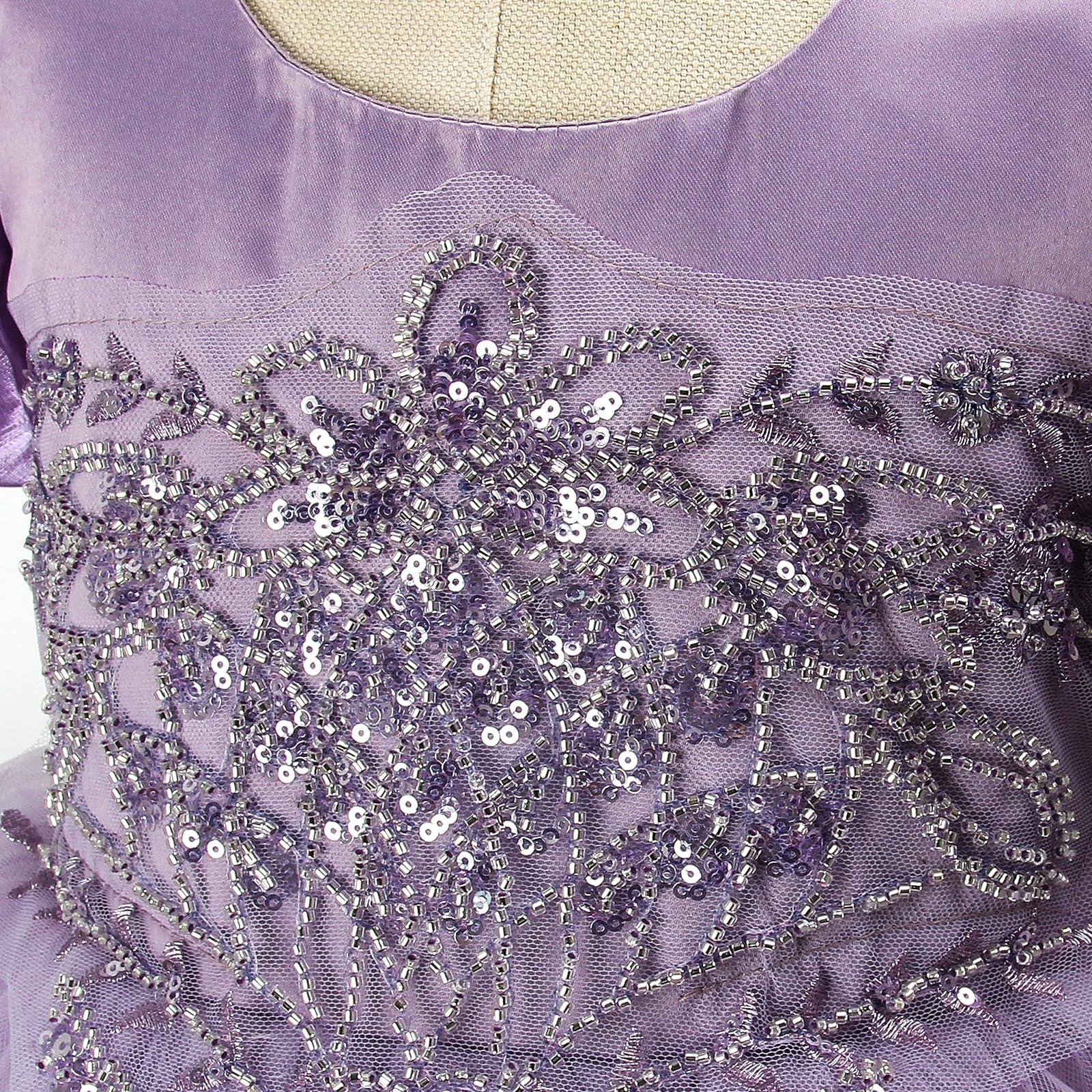 Discoball Mädchen Kuchen Stil Lange Kleid Unregelmäßige Puffärmel Puffy Prinzessin Kleid für Party Hochzeit Taufe Geburtstag Festzug, violett, 6-7 Jahre