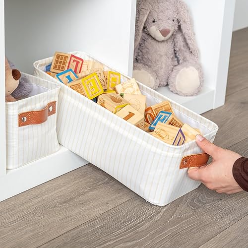 Vista 154 de OrganiHaus - Canastas de almacenamiento estrechas, 15 x 06 pulgadas, pequeñas, para estantes, armarios, baños, organizador de tela con asas, Beige