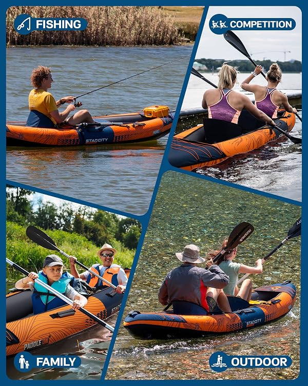 Kayak Inflatable Sit on Top Tandem Wide Stable Touring Fishing Performance 600 pound Capacity 12"2"*36"*13" for Lake Coastal Exploration Family Kayak Beginners Angler Kayak Adjustable Seat Footrest by Starcity - Image 7