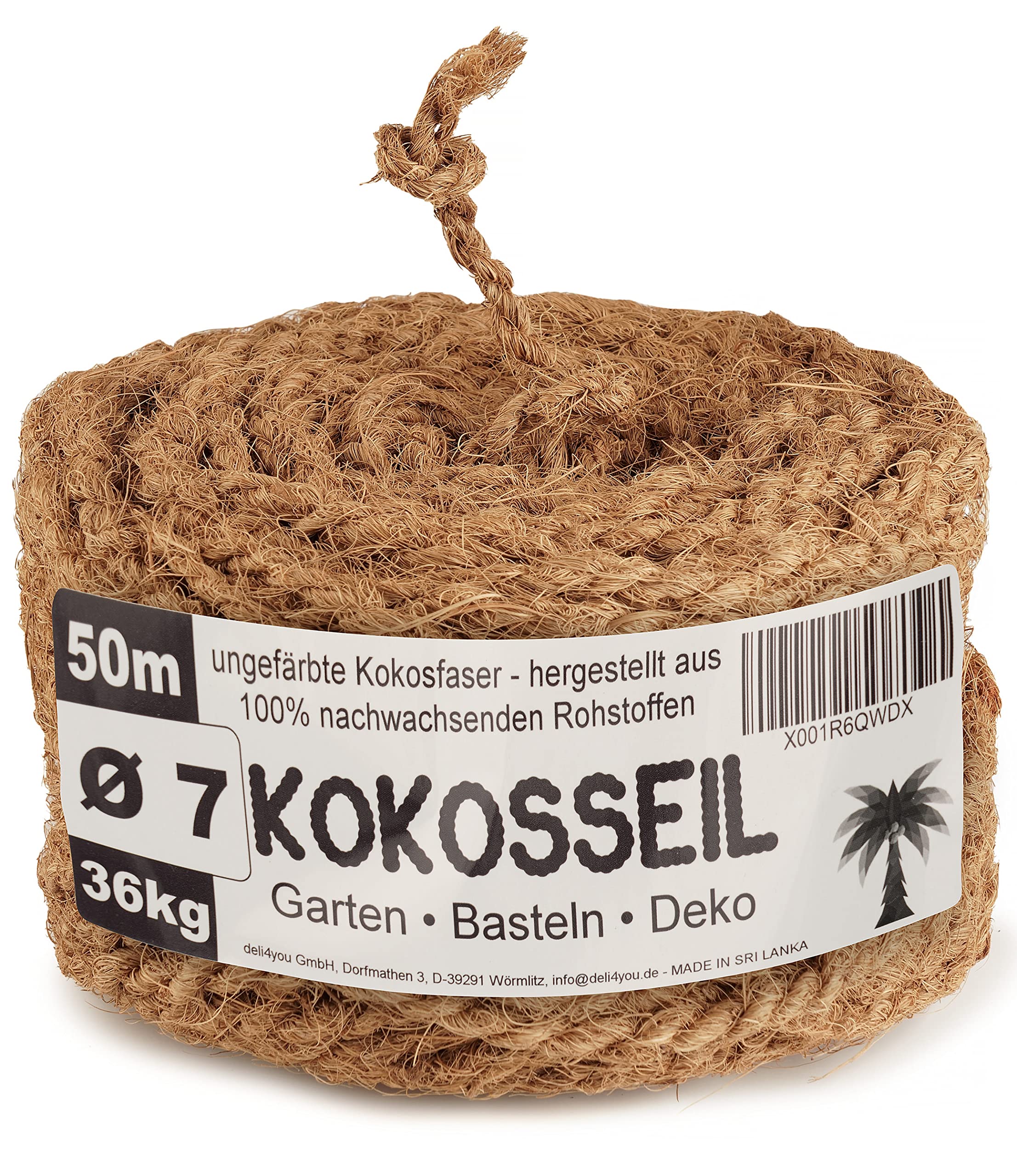 Kokosseil Bundle – 3x 7mm und 1x 4,5mm x 50m Kokosstrick für Bäume Kokosfaserschnur Baumbinder Kokosseil für Bäume unbehandeltes Kokosband Gräser zusammenbinden