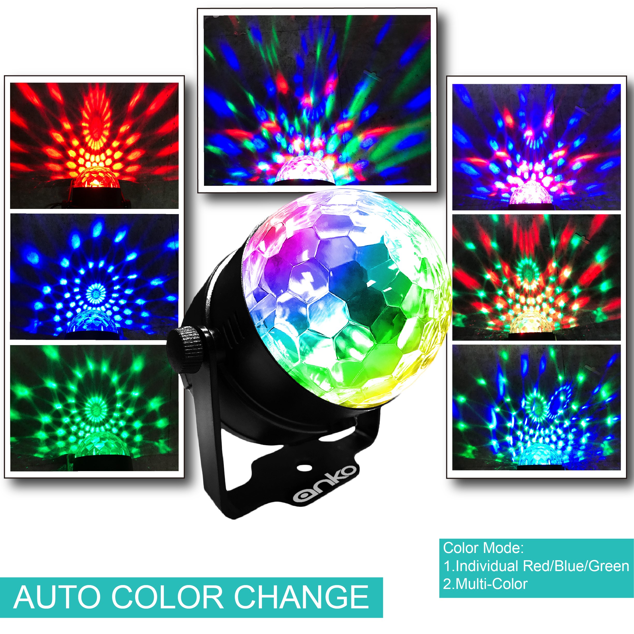 ANKO Mini LED Stage Magic Light, 7 Color Changes Sound Active RGB Mini