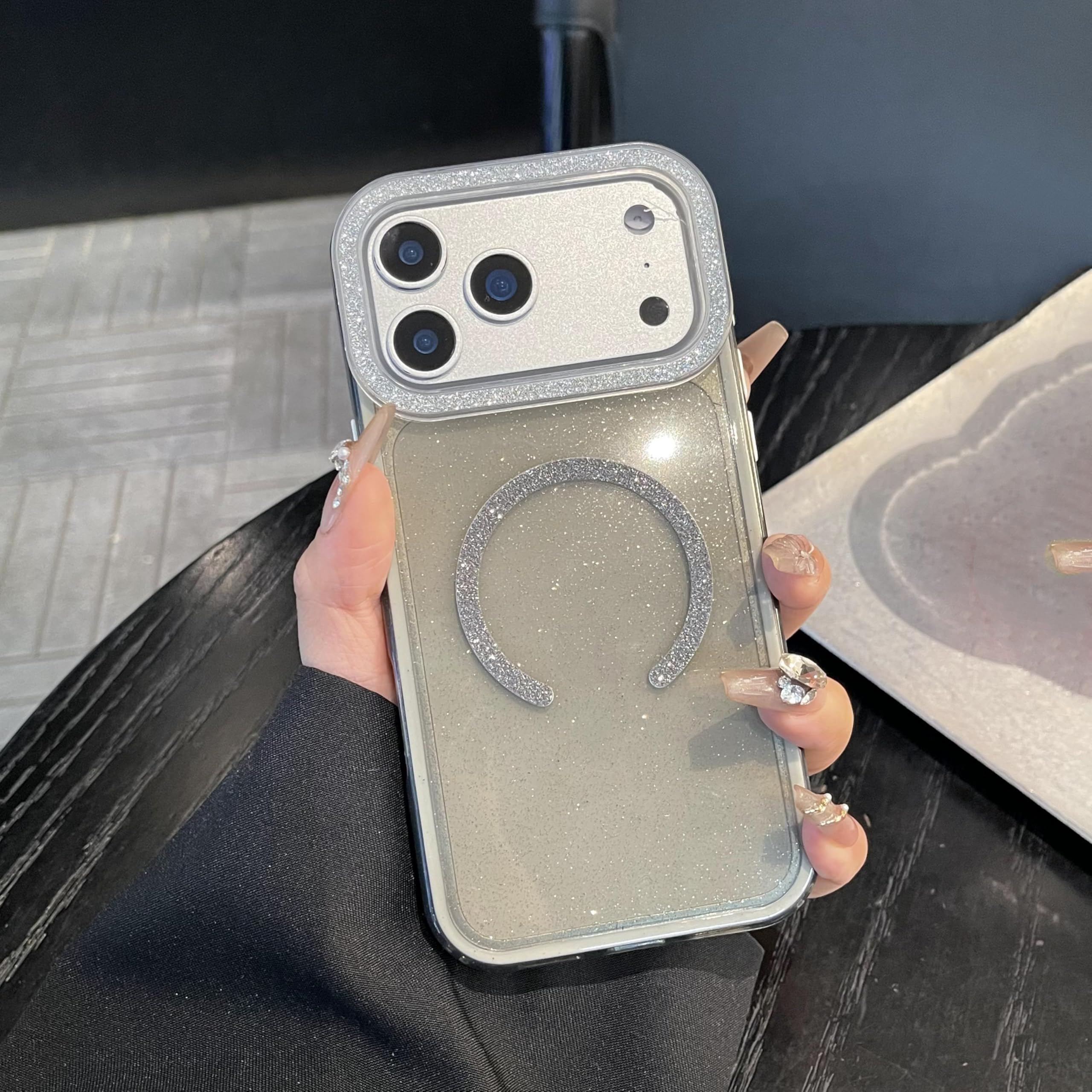 Coque paillettes iPhone 15 Pro Max avec support chargeur induction sans fil - 5
