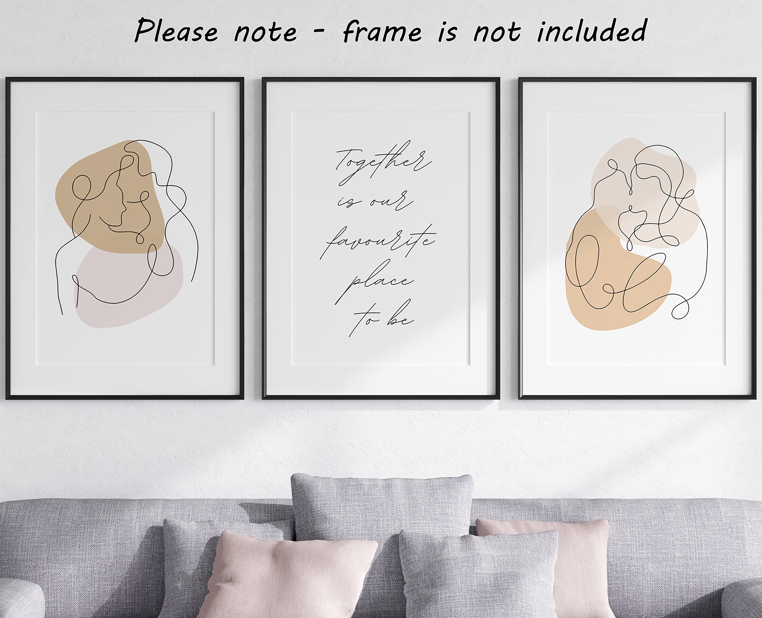 Eviepops Prints Together Is Our Favourite Place To Be Set of 3 Unframed Line Wall Art Print, Modern Abstract, Home Décor - Image 2