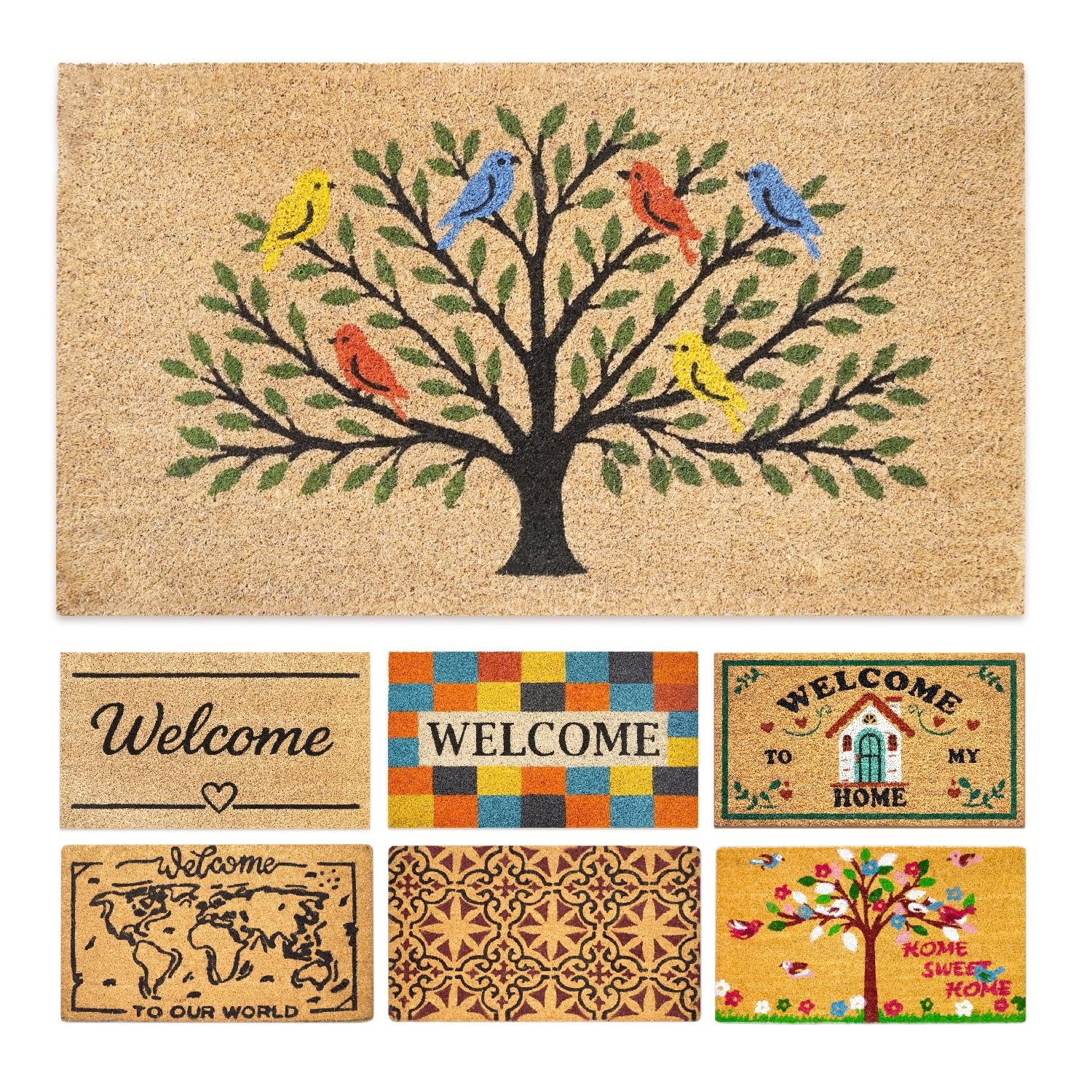 LUA VIKA Coir Doormat - Tree of birds - 40x70 cm - Outdoor Door mat - Front Door mat outside - Doormats outside โ image 1
