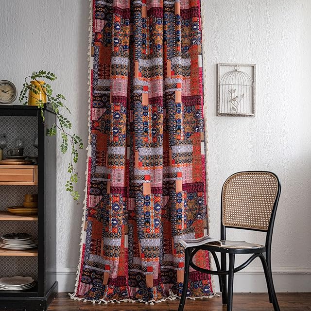 USTIDE 1 Panel Patchwork Ethnic Curtain Tribal Multicolor Window Treatment,Rustic Rod Pocket Room Darkening Curtain 71 Inches Long for Bedroom/Living Room/Dining Room