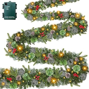 Super Long 18 Ft Prelit Christmas Garland with Lights for Outdoor Indoor