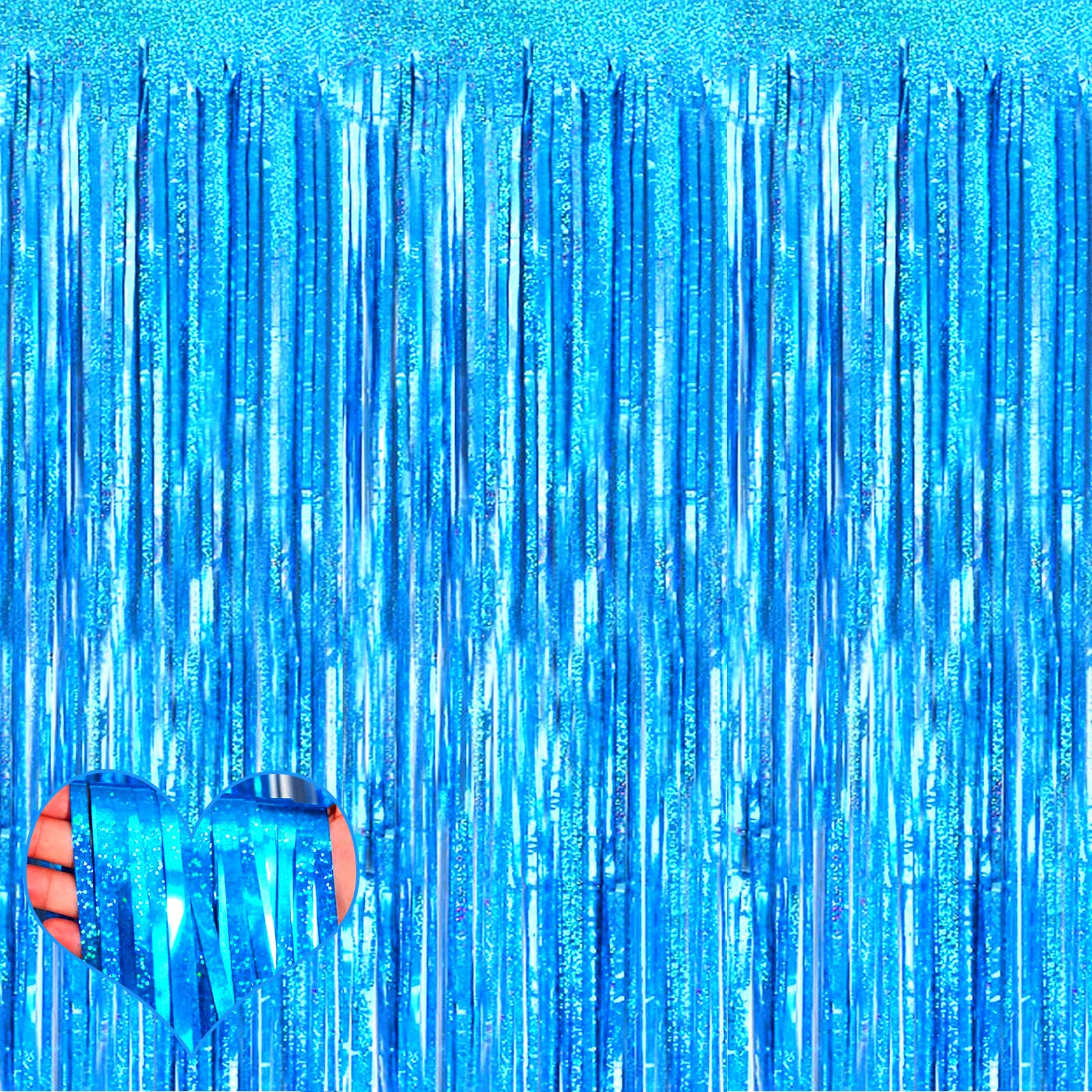 Lot De 4 Rideaux De Fond à Franges En Feuille D'aluminium Métallique Pour Cabine Photo, Anniversaire, Mariage, Fête Prénatale, Pâques, Carnaval, Fête Des Mères, 1 X 2,5 M, Bleu Lac