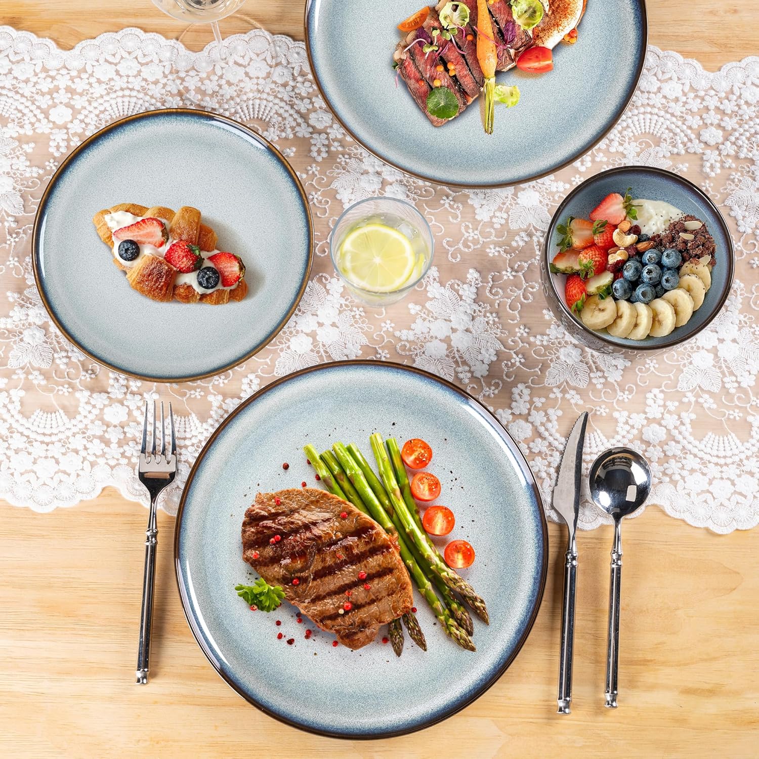 LERATIO Ceramic Dinnerware Sets for 4,12 Pieces Poreclain Plates and Bowls Sets,Scratch Resistant Dishes,Dishwasher & Microwave Safe,Oven Safe Dishes Set,Service for 4-Gray White