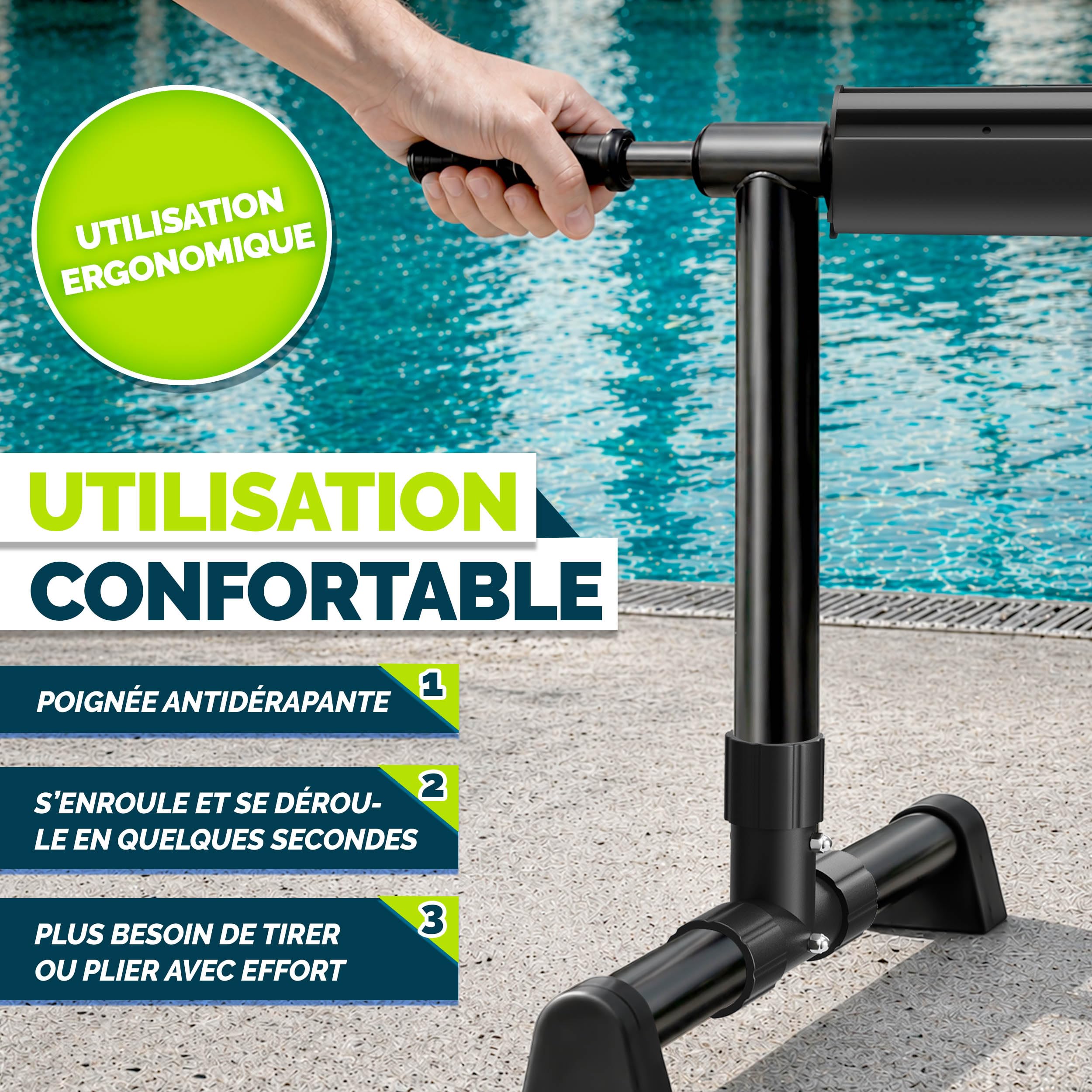 tillvex Enrouleur de Piscine 3-5,70 m avec pneus Pleins Thermomètre & Pattes de Fixation | Système d'enroulement pour bâche Solaire | Dispositif de déroulement pour bâche et Couverture de Piscine