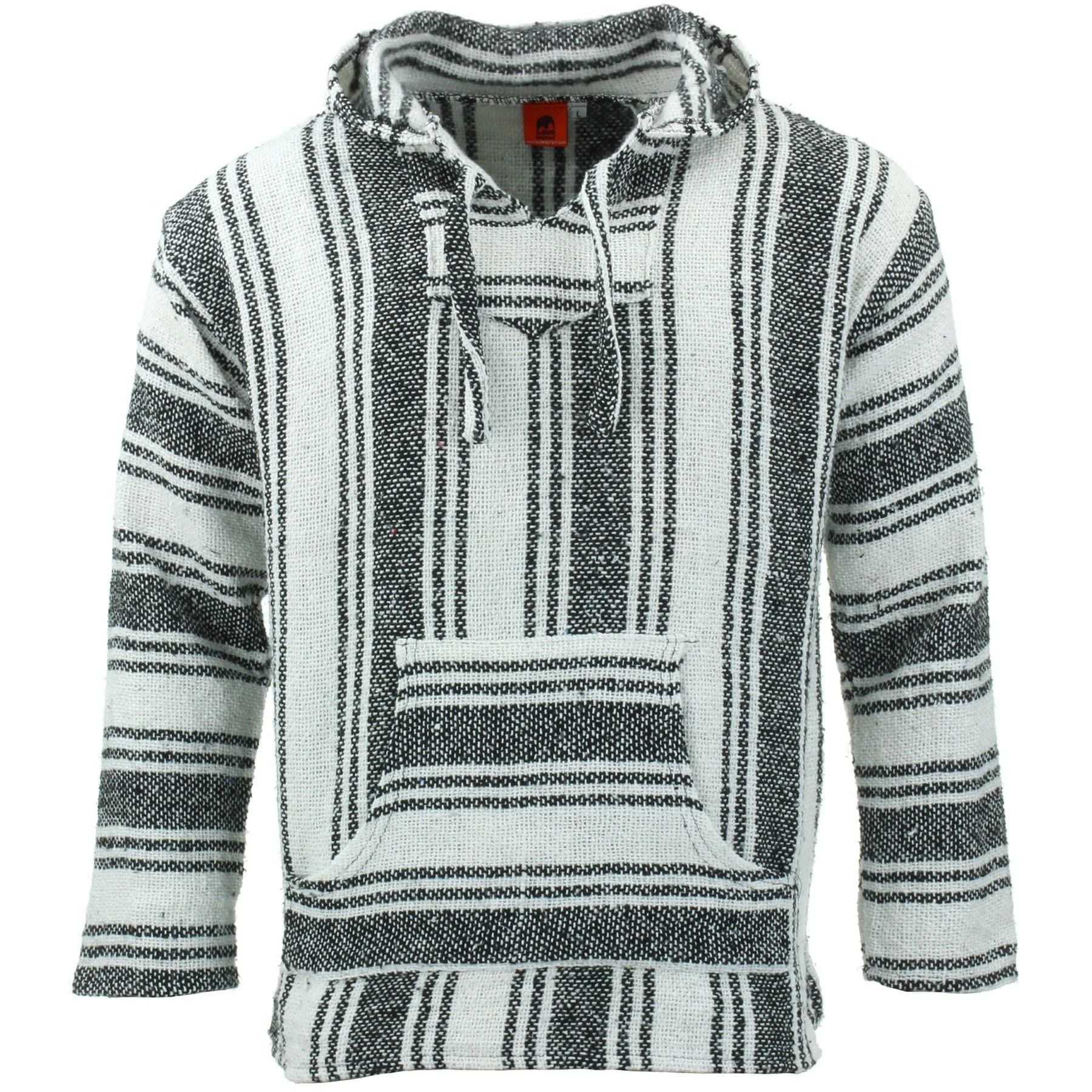 LOUDelephant Recycled Mexican Baja Jerga Hoody - White Black (4X-Large)