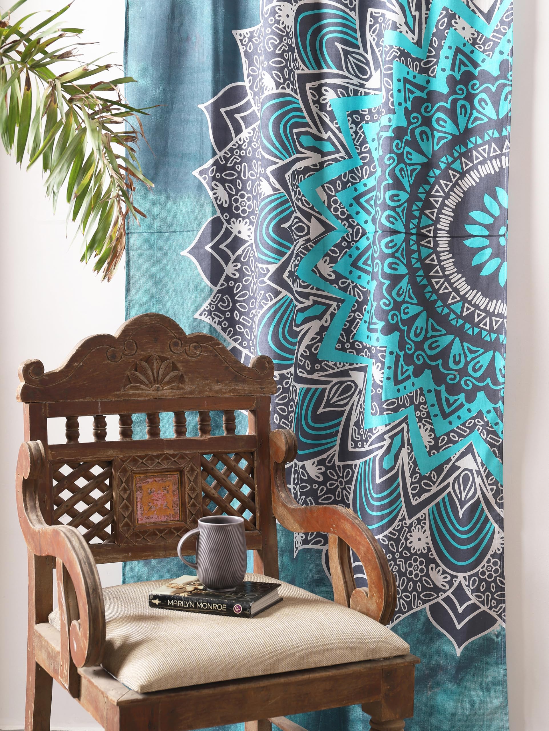 Popular Handicrafts Hippie-Mandala-Ombre-Vorhänge, für Wohnzimmer oder Schlafzimmer, lichtdurchlässige, halbtransparente Boho-Landhausgardinen, 193,0 x 210,8 cm (B x L), Türkis, 2er-Set