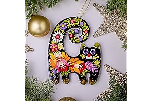 Wooden Black Cat Christmas Ornament Handmade in Ukraine