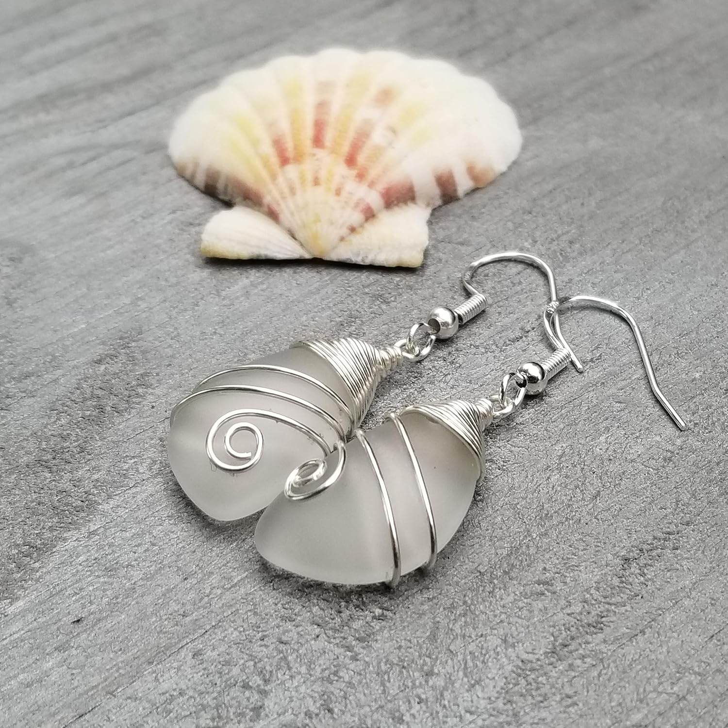 Yinahawaii Handmade Sea Glass Earrings, Hawaiian Jewelry, Top Wire Wrapped Earrings, Unique Handmade Earrings, Sea Glass Jewelry For Women Birthday Gift For Women