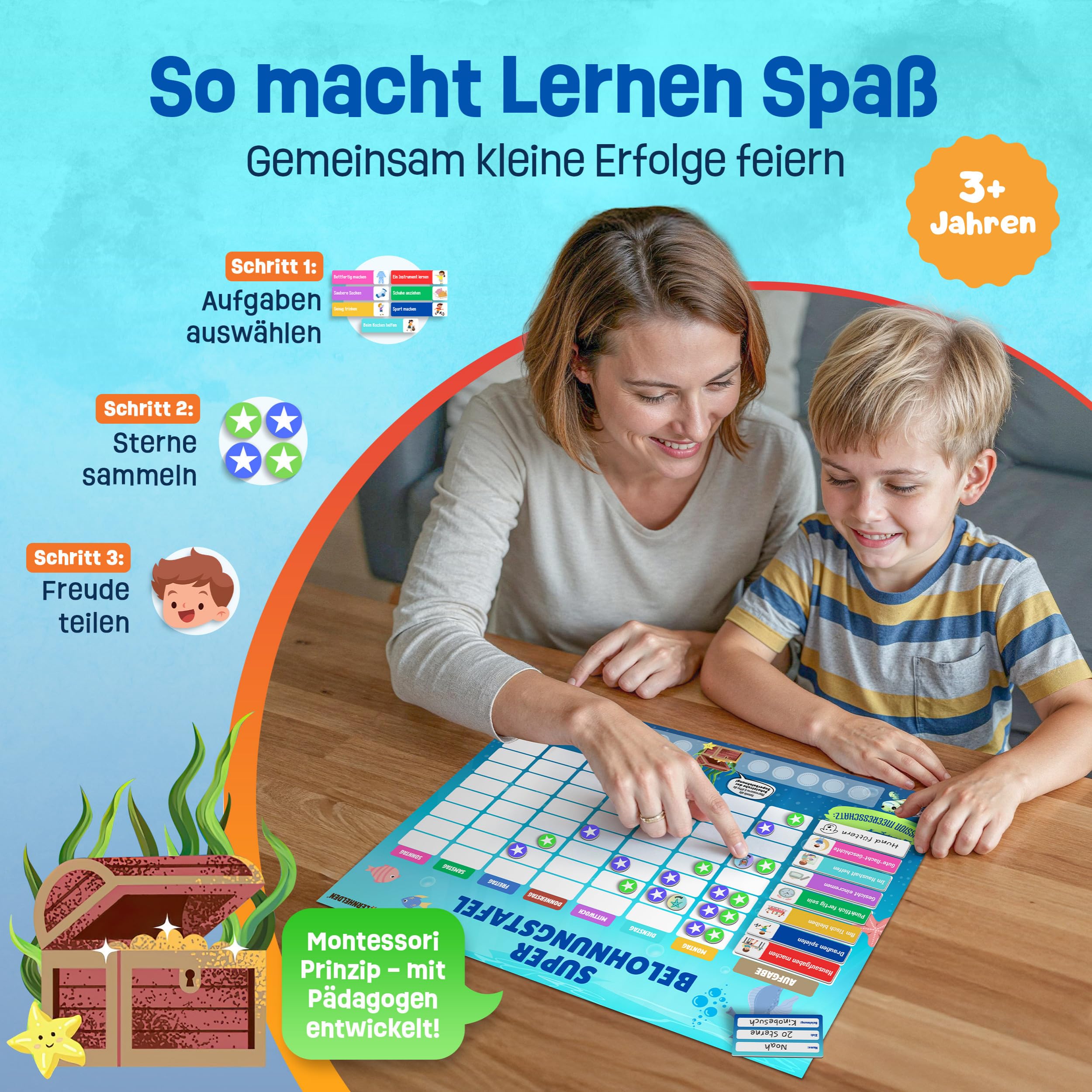 Belohnungstafel für Kinder - inkl. Goldene Tickets, Belohnungssystem Kinder, Wochenplaner magnetisch, Family Plan, Autismus Hilfsmittel, Routine Planer