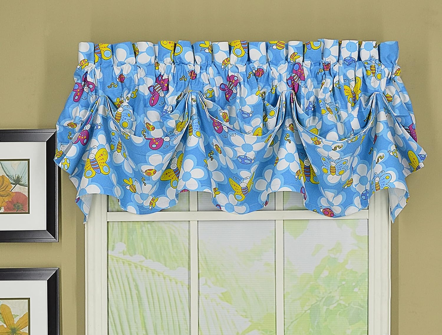 Today's Curtain Little Bee Sailcloth Tucked Valance, 16-Inch, Blue