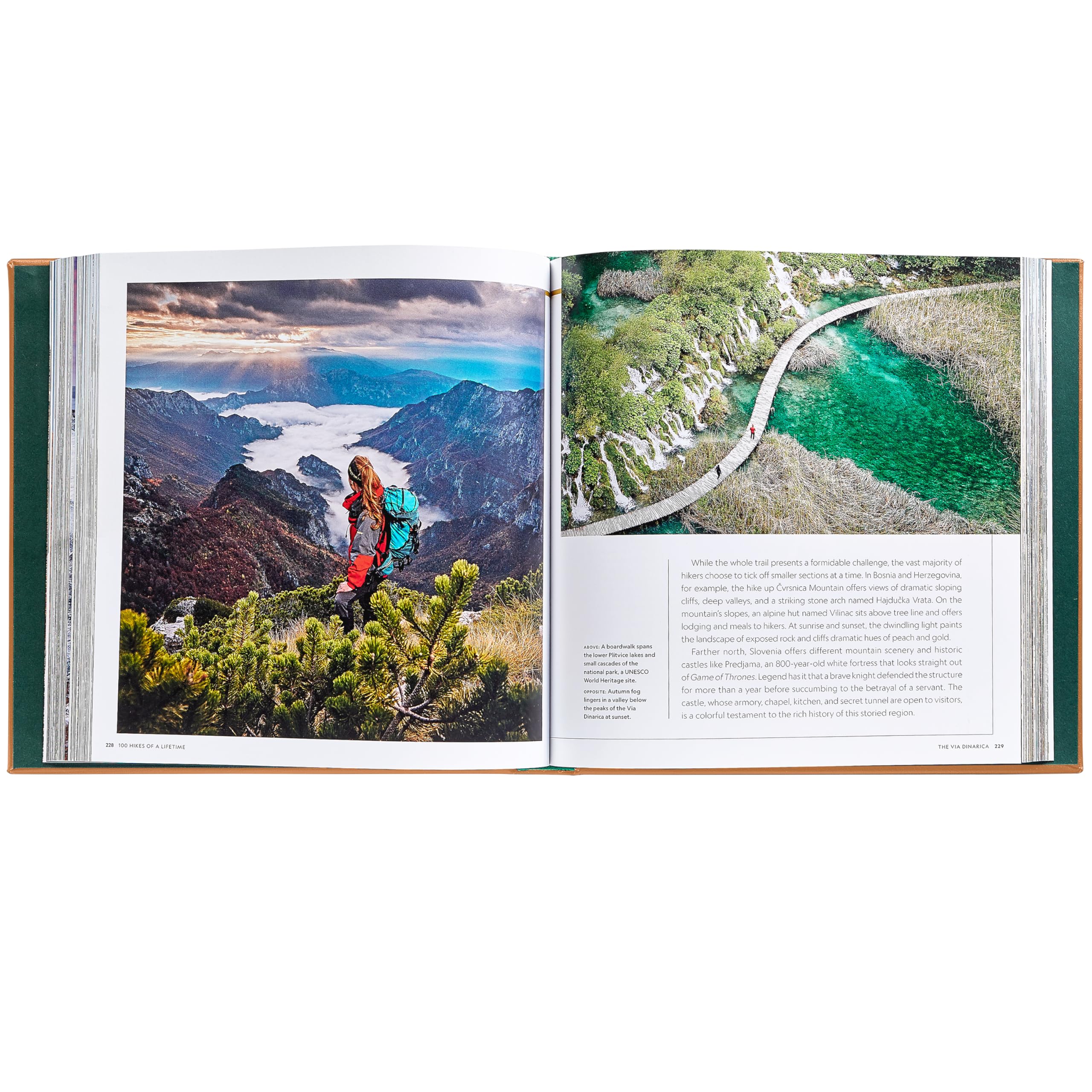 100 randonnées d'une vie : les sentiers pittoresques ultimes du monde – Graphic Image Leather Bound Tan – Édition de collection fine – Fabriqué aux États-Unis